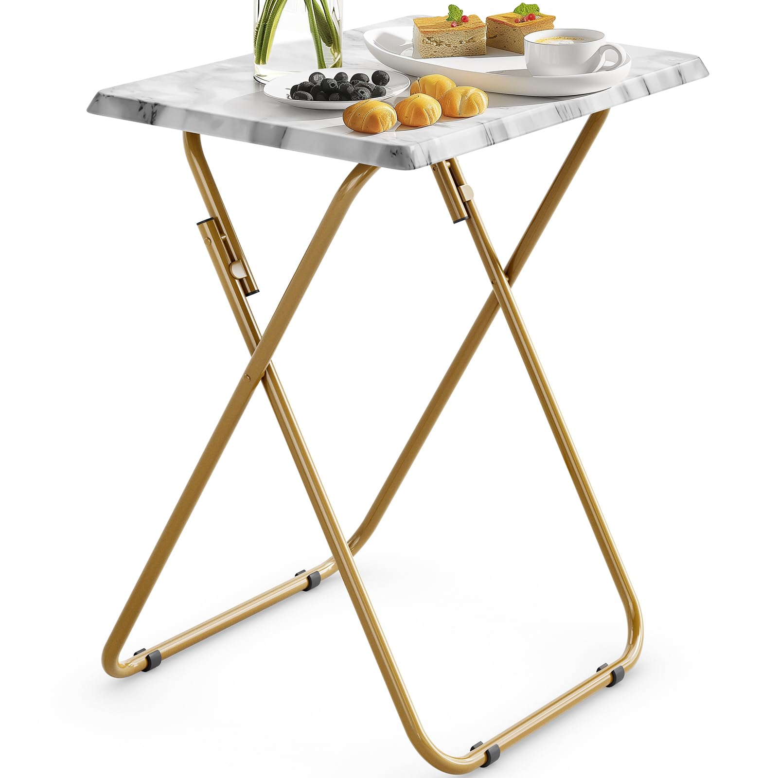 HUANUO Folding TV Tray Table - Sturdy Portable Laptop Desk with No Assembly Required, Adjustable Height TV Dinner Tray for Eating, Working & Studying - Perfect for Bed, Sofa, Dorm & Office Use (Marbled Design)