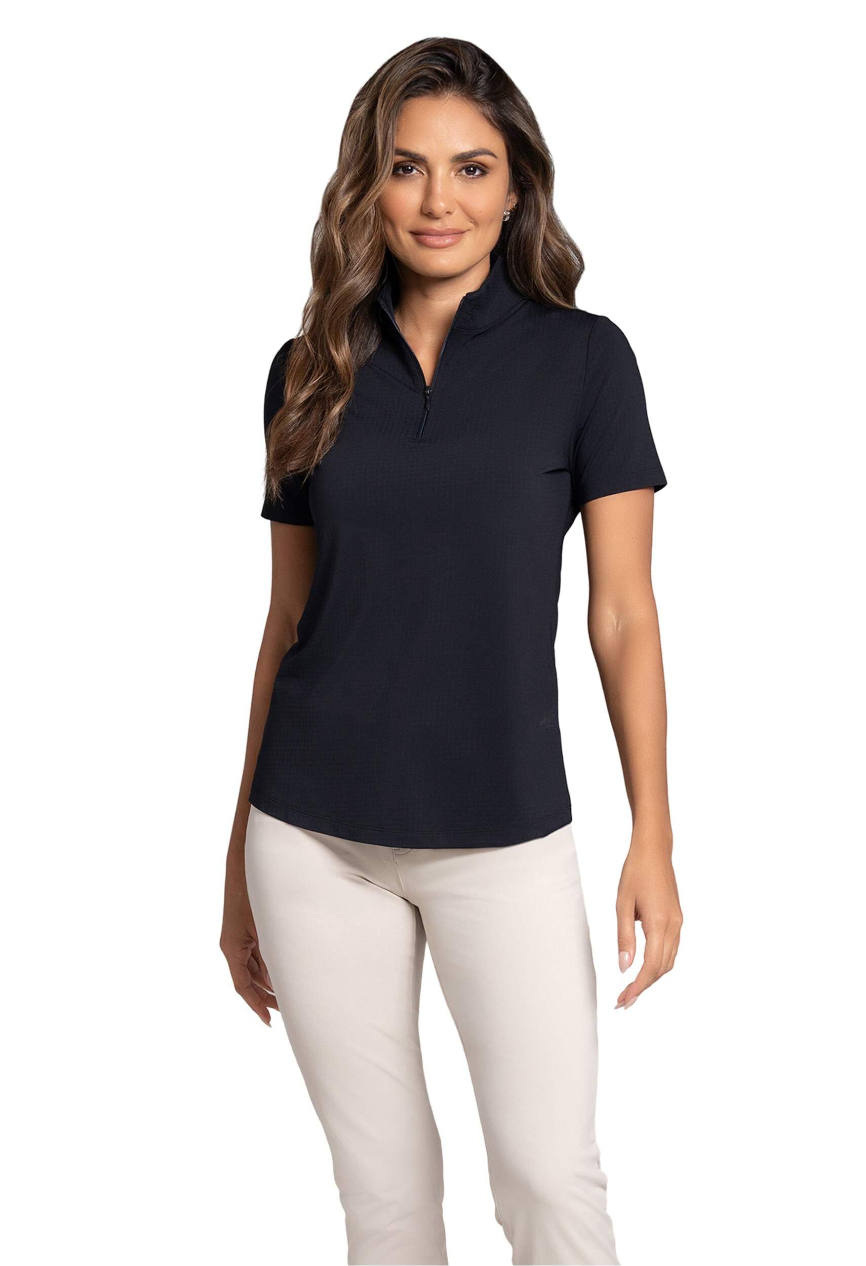 IBKUL Women's Summer Short Sleeve Zip Mock Neck Casual T-Shirt - Perfect for Work, Travel, and Everyday Wear