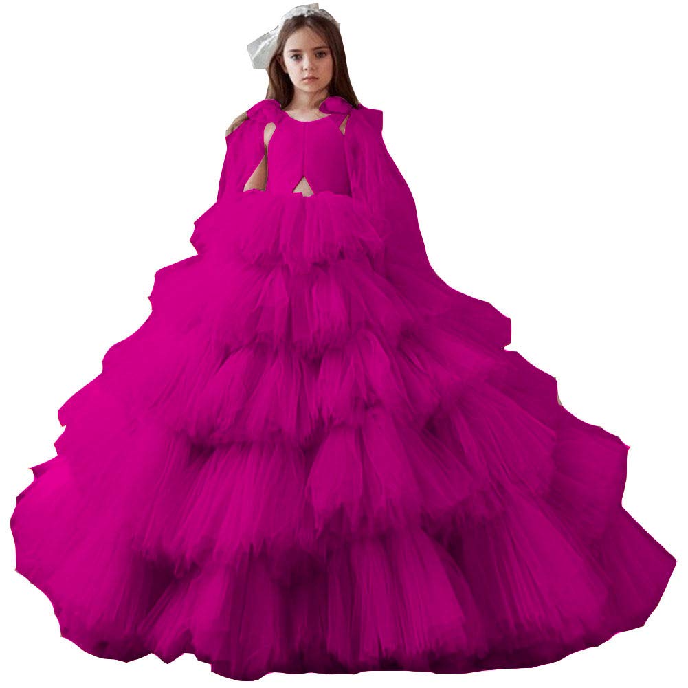 Emanni Girls Princess Flower Girl Dresses - Elegant V-Neck Ruffled Pageant Gowns for Weddings, Special Occasions & Toddler Photo Shoots