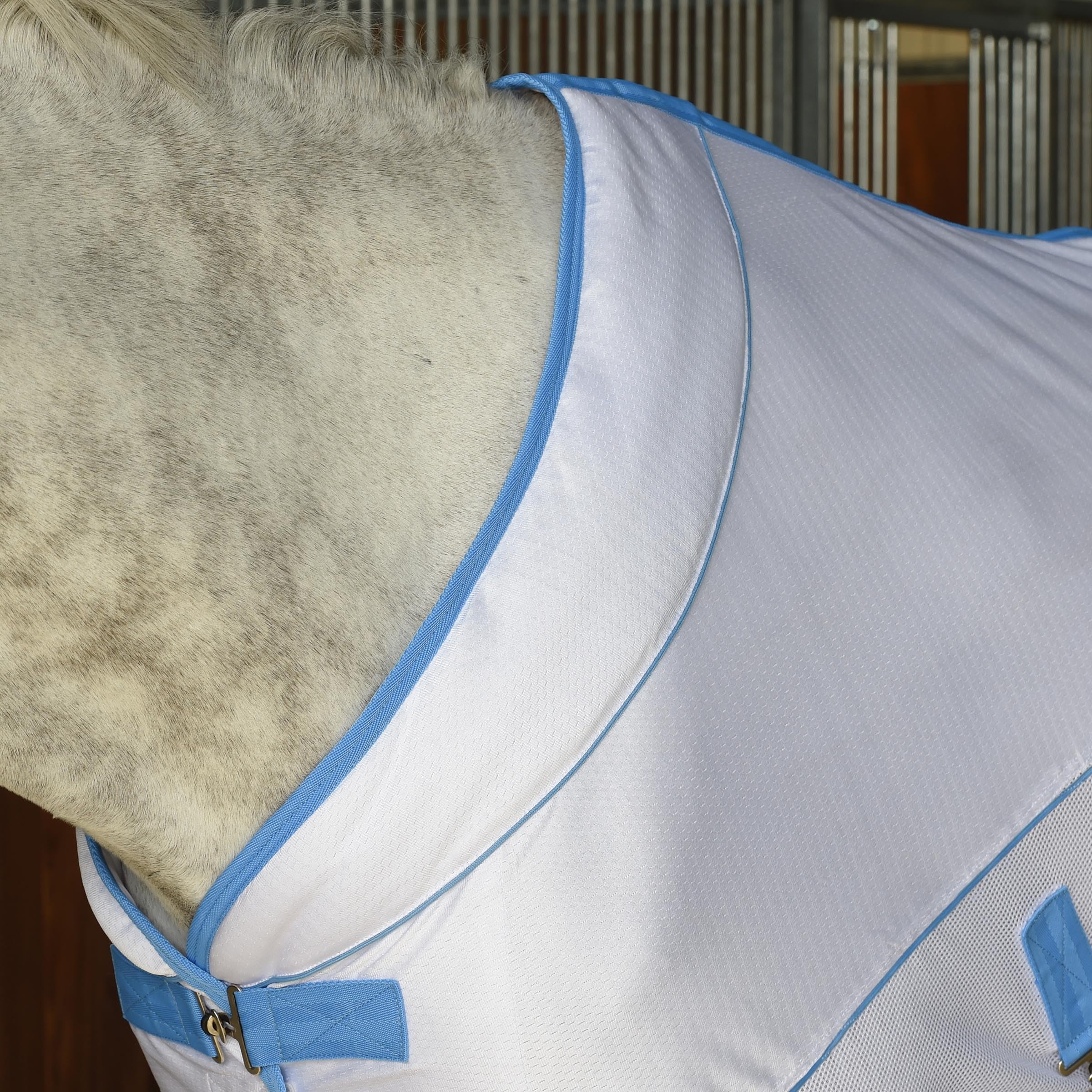 WeatherBeeta Air-Tec Cooler Standard Neck Horse Blanket - Breathable Summer Sheet, White & Blue, 72 Inch - Ideal for Hot Weather Riding and Turnout