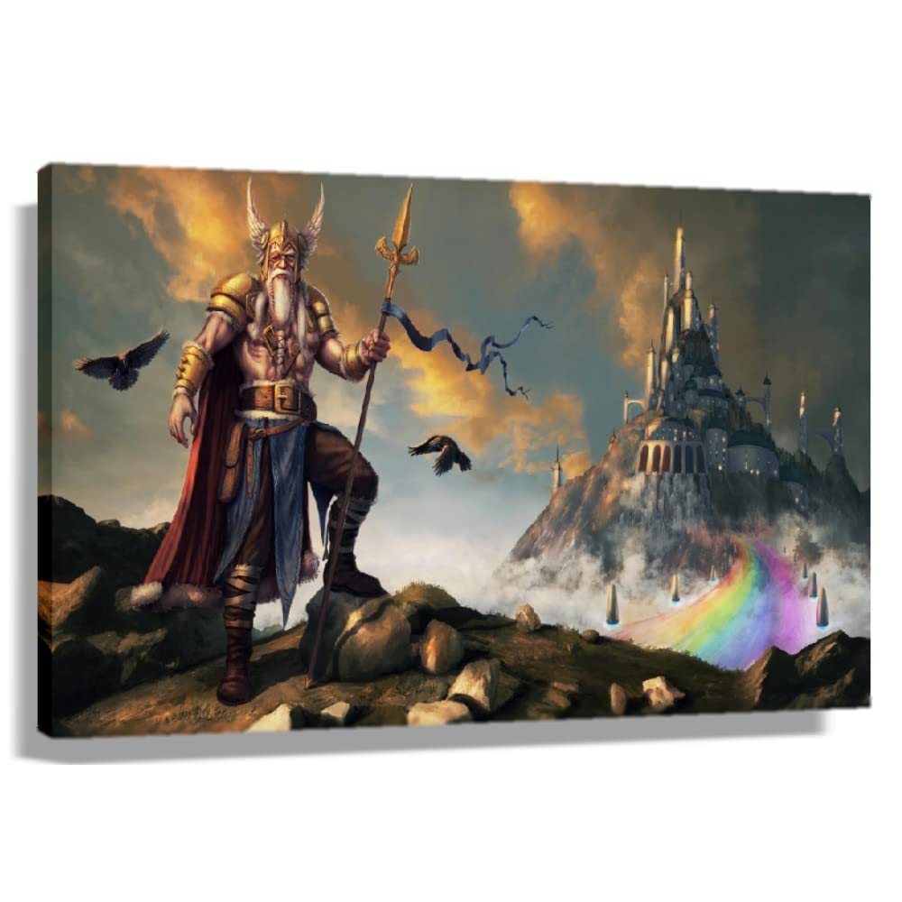 Norse Mythology Odin Wall Art Print on Canvas - Framed Viking Decor for Bedroom, Living Room, Office (24x36 inches, 60x90cm) | Perfect for Home Decor, Viking Theme Rooms & Gift Ideas