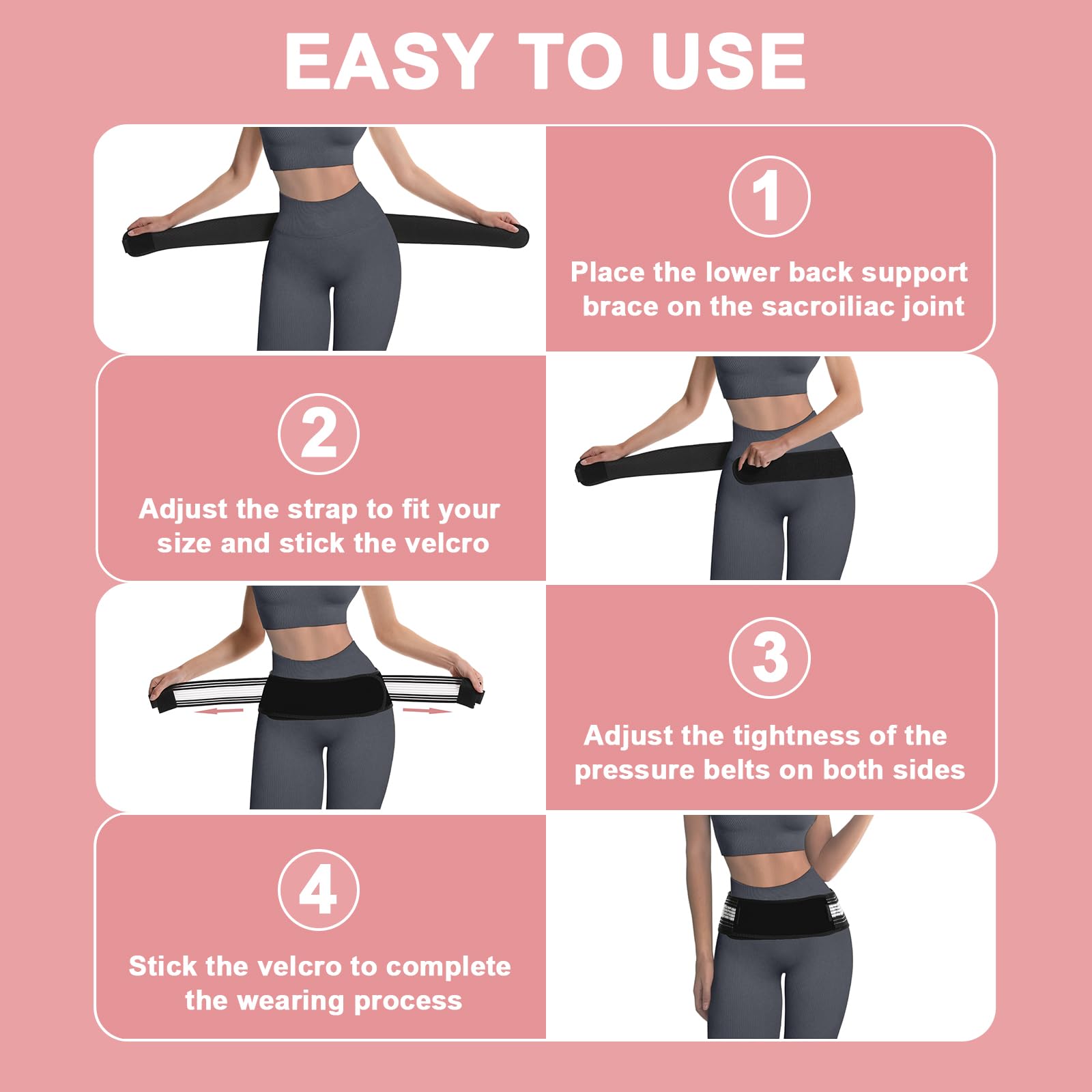 Lightweight Adjustable Back Brace for Lower Back Pain Relief - Sacroiliac Belt for Women & Men, Sciatica Support, Lumbar Spine & Hip Pain Relief - Perfect for Office Work, Sports & Daily Activities (Medium Size)