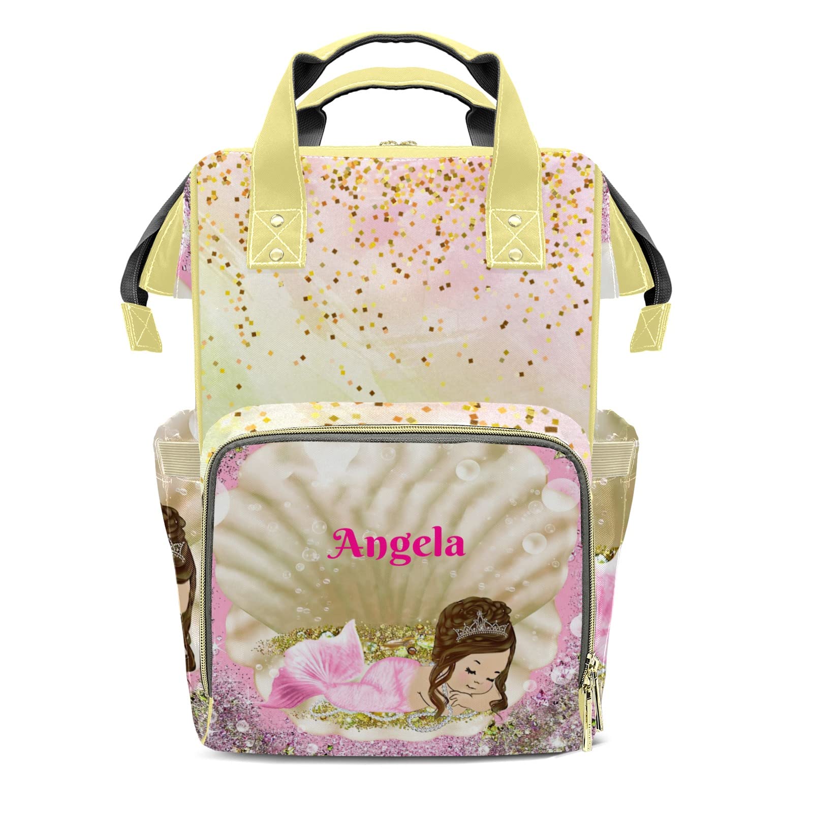 Custom Personalized Pink Gold Mermaid Diaper Backpack - Monogrammed Baby Changing Bag for Girls & Boys - Perfect Baby Shower Gift & Travel Essential for New Moms