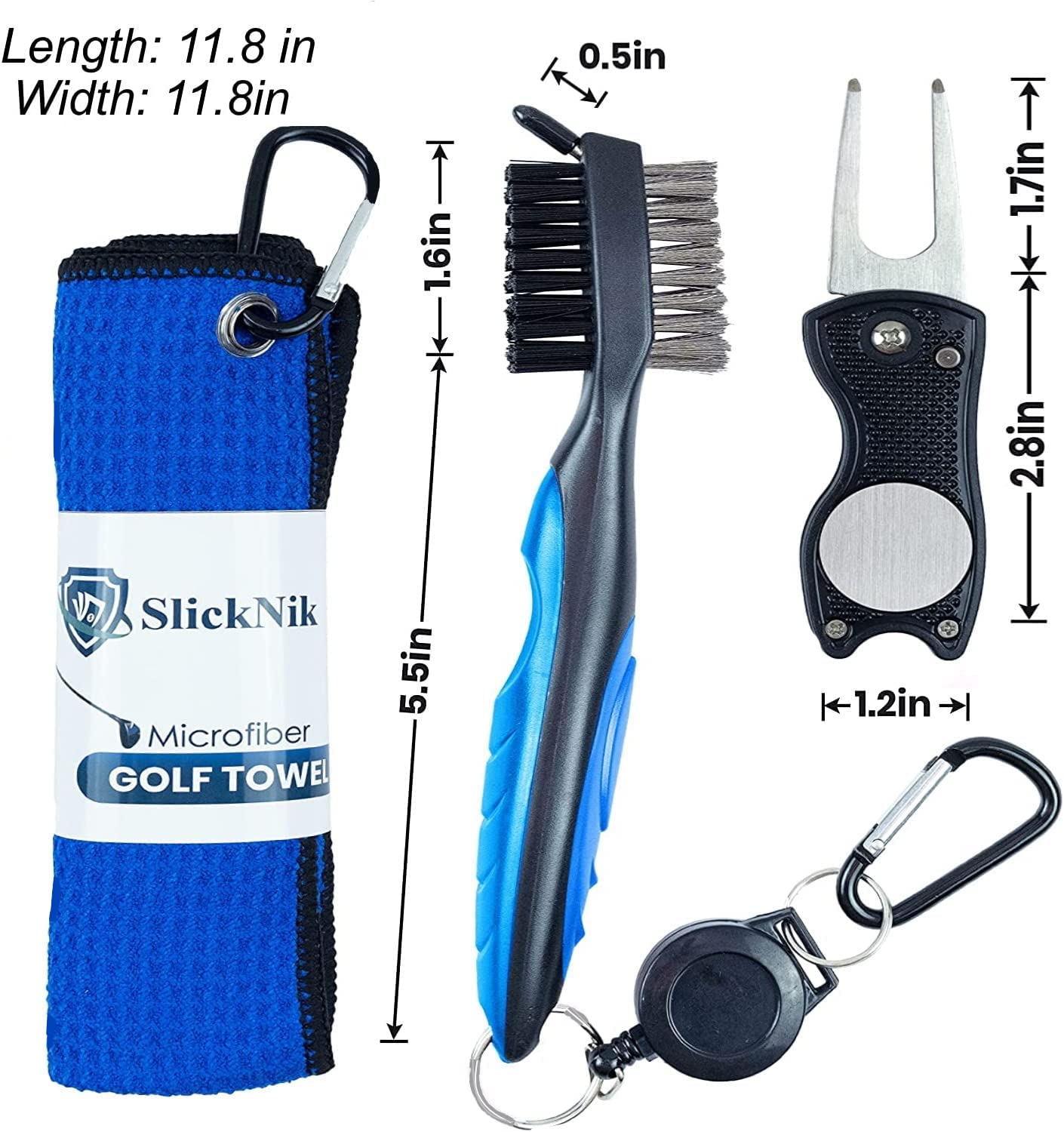 Premium Golf Towel Set - 3 Pack Microfiber Waffle Weave Towels with Club Brush, Groove Cleaner & Divot Tool | Durable & Absorbent for Golf Course, Driving Range & Practice Sessions