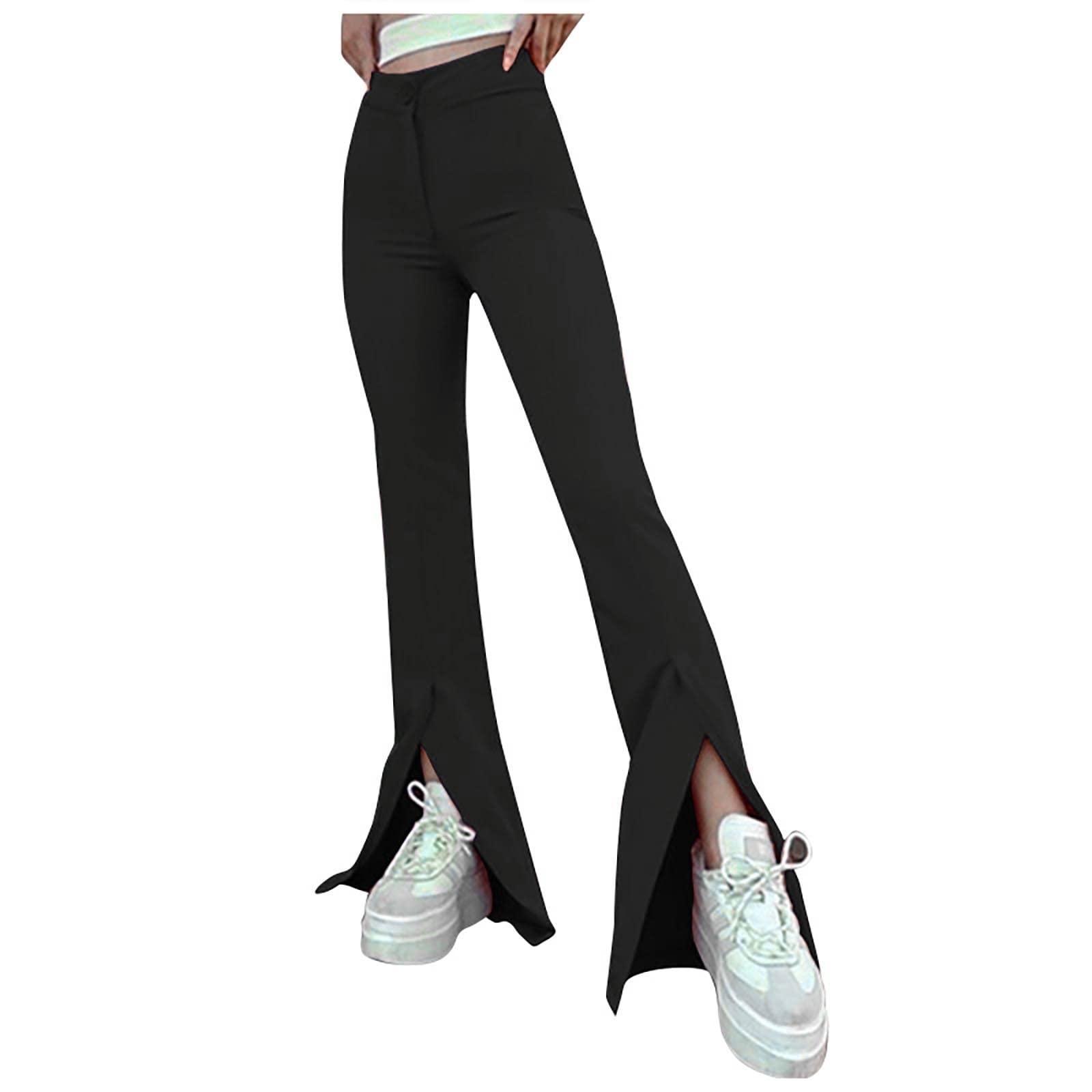 RIJJTRP Women's Work Pants - Professional Business Trousers with Solid Color & Flared Slit Design for Office, Interview & Formal Occasions