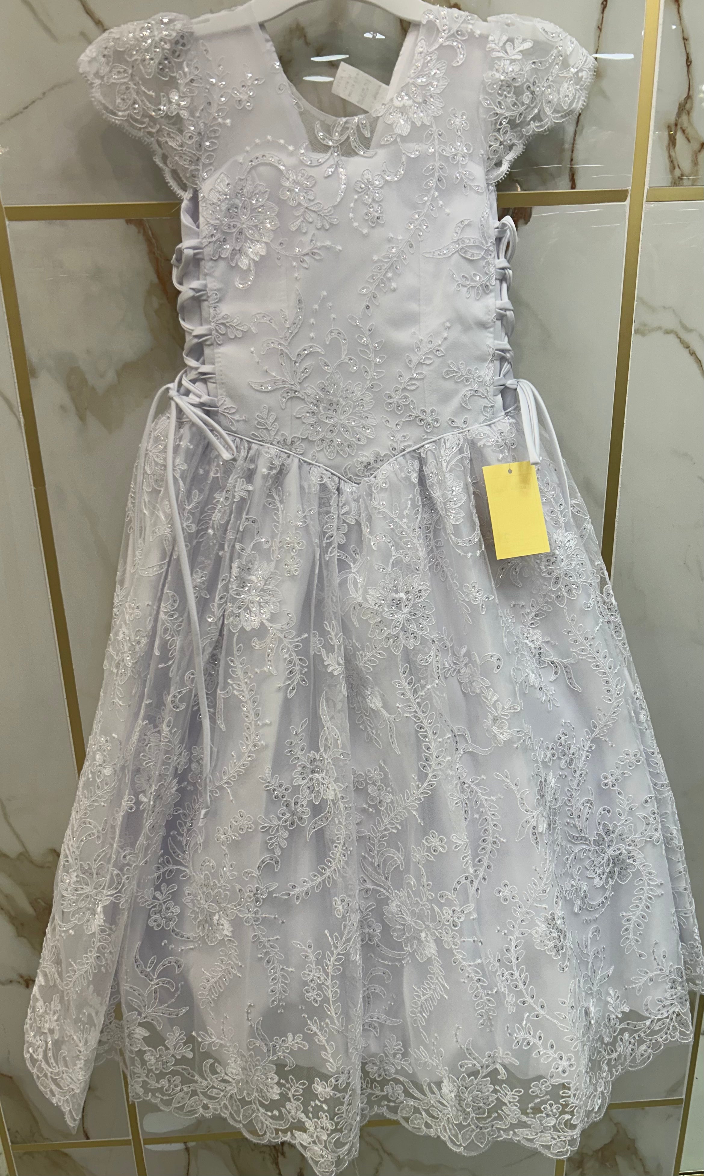 First Communion Dresses for Girls - Elegant White Lace Dress with Satin Bow (434/2414) | Perfect for Church Ceremonies, Baptisms & Special Occasions