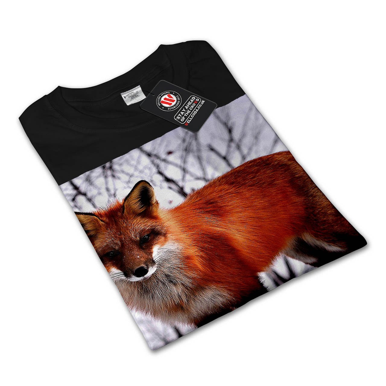 Wellcoda Fox Winter Animal Print Men's Long Sleeve Graphic T-Shirt - Cozy Casual Wear for Outdoor Adventures & Holiday Gatherings