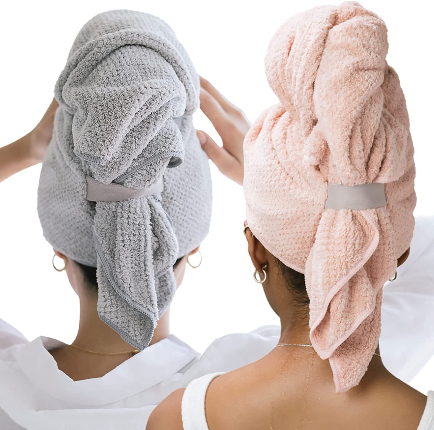 VOLO Hero Microfiber Hair Towel Bundle - Super Absorbent & Fast Drying Hair Wrap Towel for Women | Ultra Soft, Anti-Frizz, Reduces Dry Time by 50% | Premium Salon Quality (Luna Gray & Cloud Pink) - Perfect for Post-Shower, Styling & Protecting Hair at Home or Travel