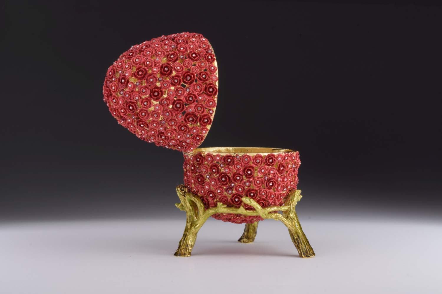 Exquisite Red Russian Floral Faberge Egg Trinket Box - Limited Edition Valentines Day & Easter Gift - Perfect for Collectors, Home Decor & Special Occasions