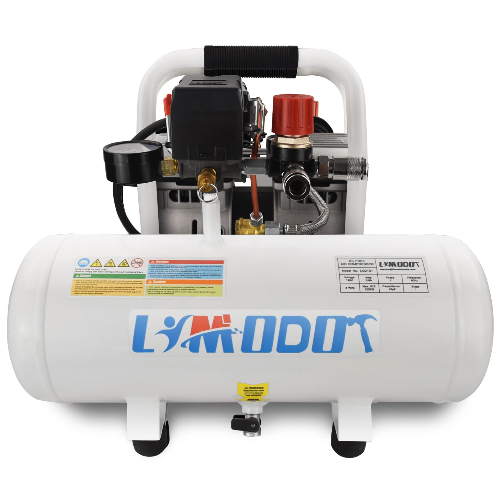 Limodot Ultra Quiet Air Compressor 2 Gallon - 60dB Oil-Free Portable Air Tank with Dual Couplers for Two Users, 20s Fast Recovery - Perfect for Home Garage, Car Repair, Pneumatic Tools & DIY Projects