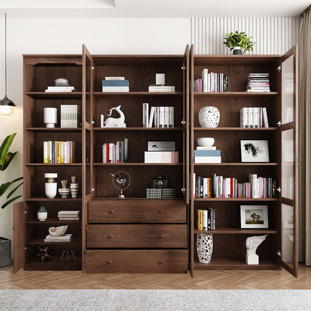 Modern Floor-to-Ceiling Bookshelf with Doors - Modular Storage Cabinet for Living Room, Home Office & Library Organization