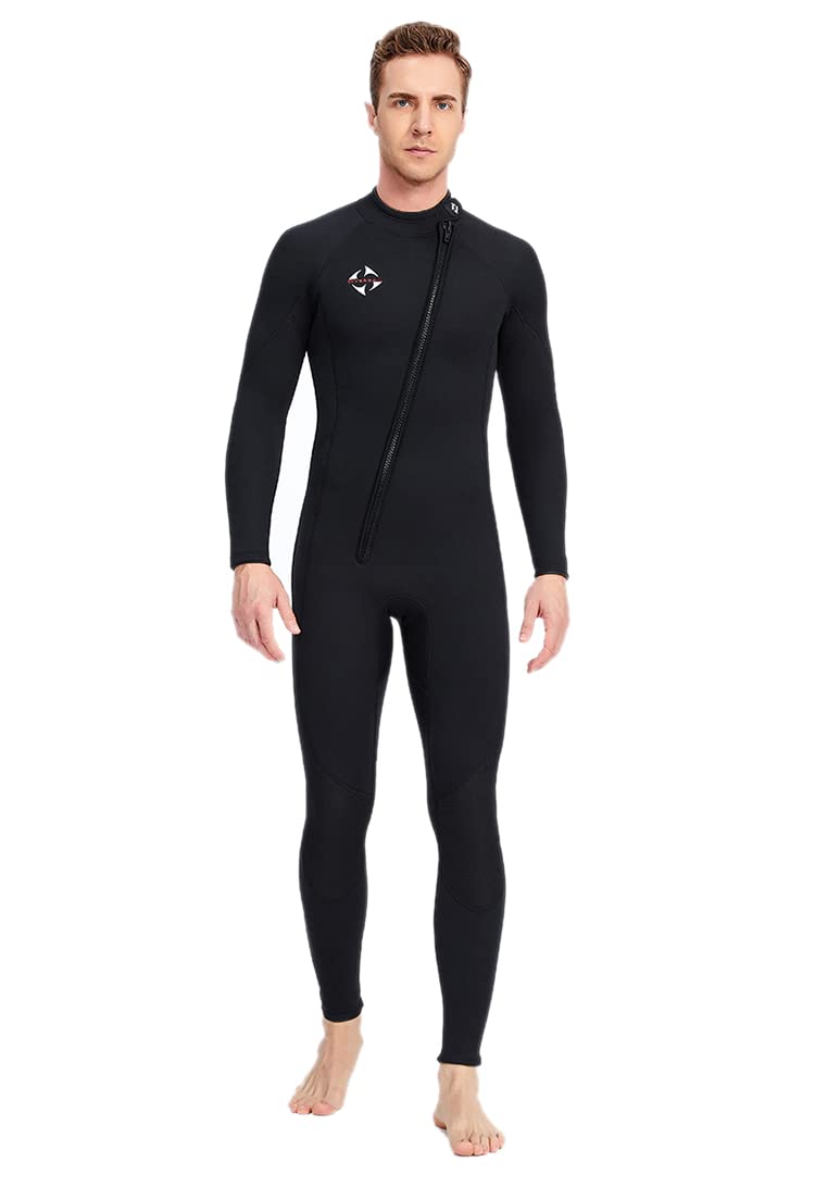 3mm Neoprene Wetsuit for Men & Women - Full Length One Piece Diving Suit with Diagonal Zipper - Black Scuba Surfing Swimsuit for Sun Protection & Warmth - Perfect for Scuba Diving, Snorkeling, Surfing & Water Sports