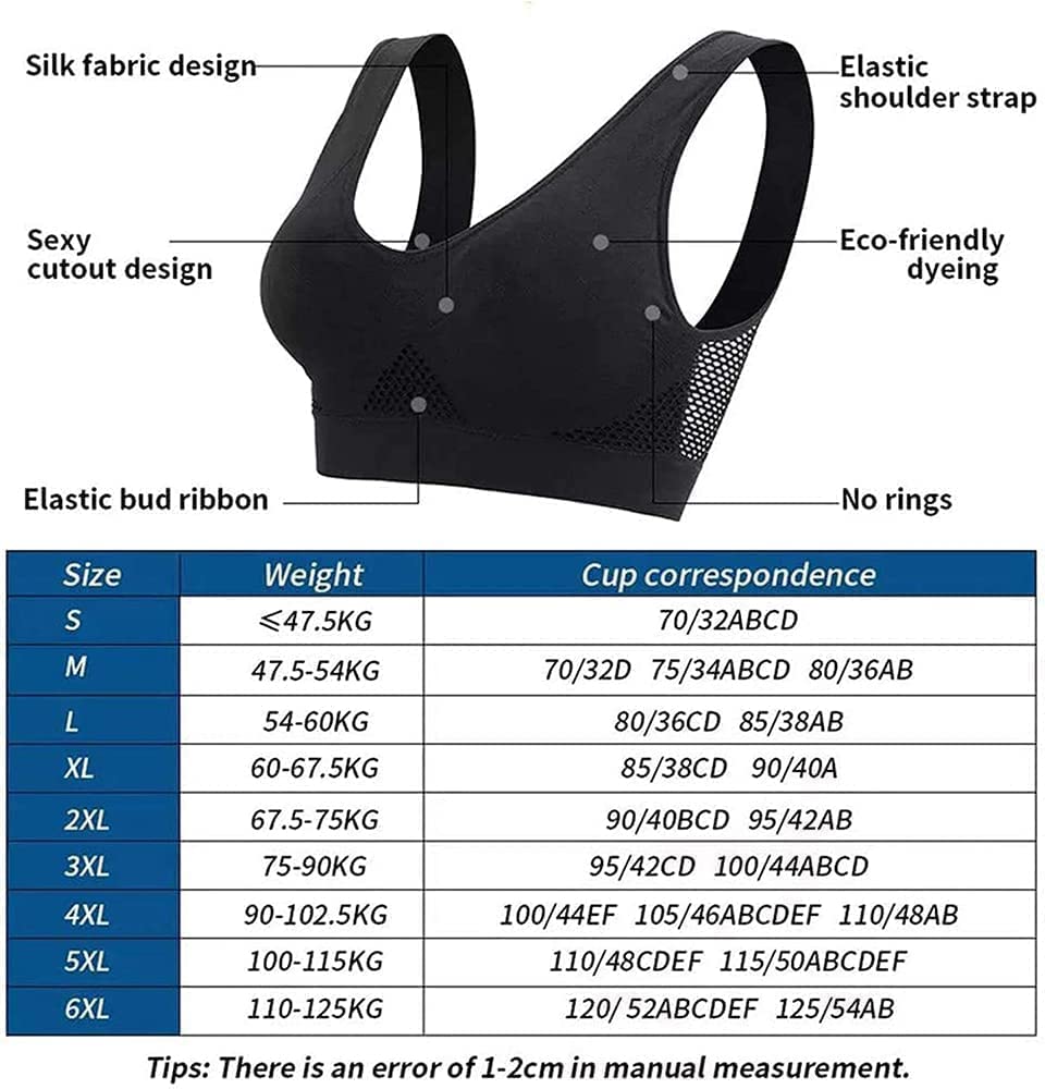 2/3 Packs Breathable Cool Lift Up Air Bra - Wireless Sports Bra for Yoga, Running & Gym - Comfortable & Supportive for Active Women