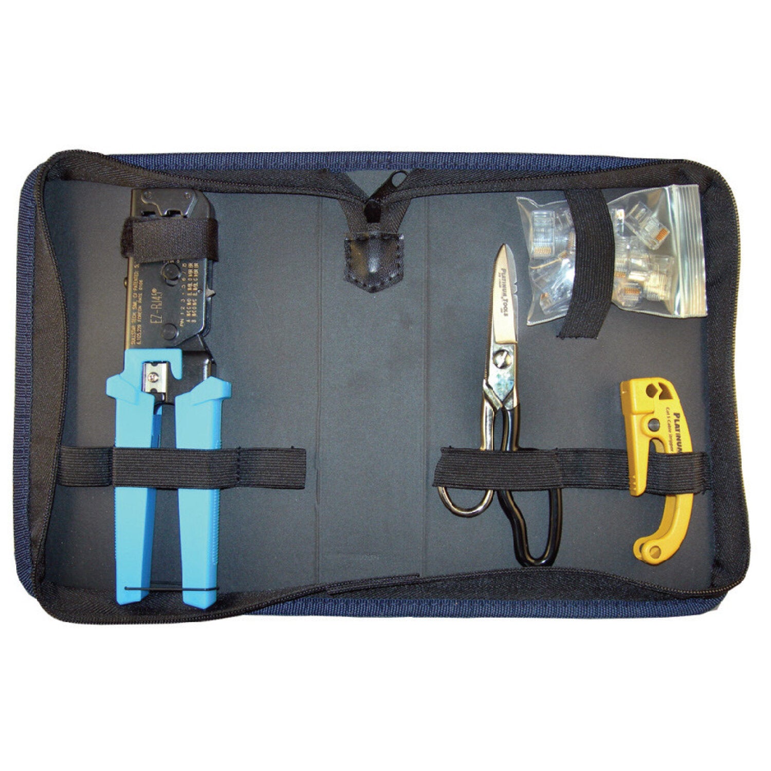 Platinum Tools 90136 EZ RJ45 Termination Kit - Pass Through RJ45 Connectors, Basic Network Cable Installation Tool Set with Storage Bag for Home & Office Networking Projects
