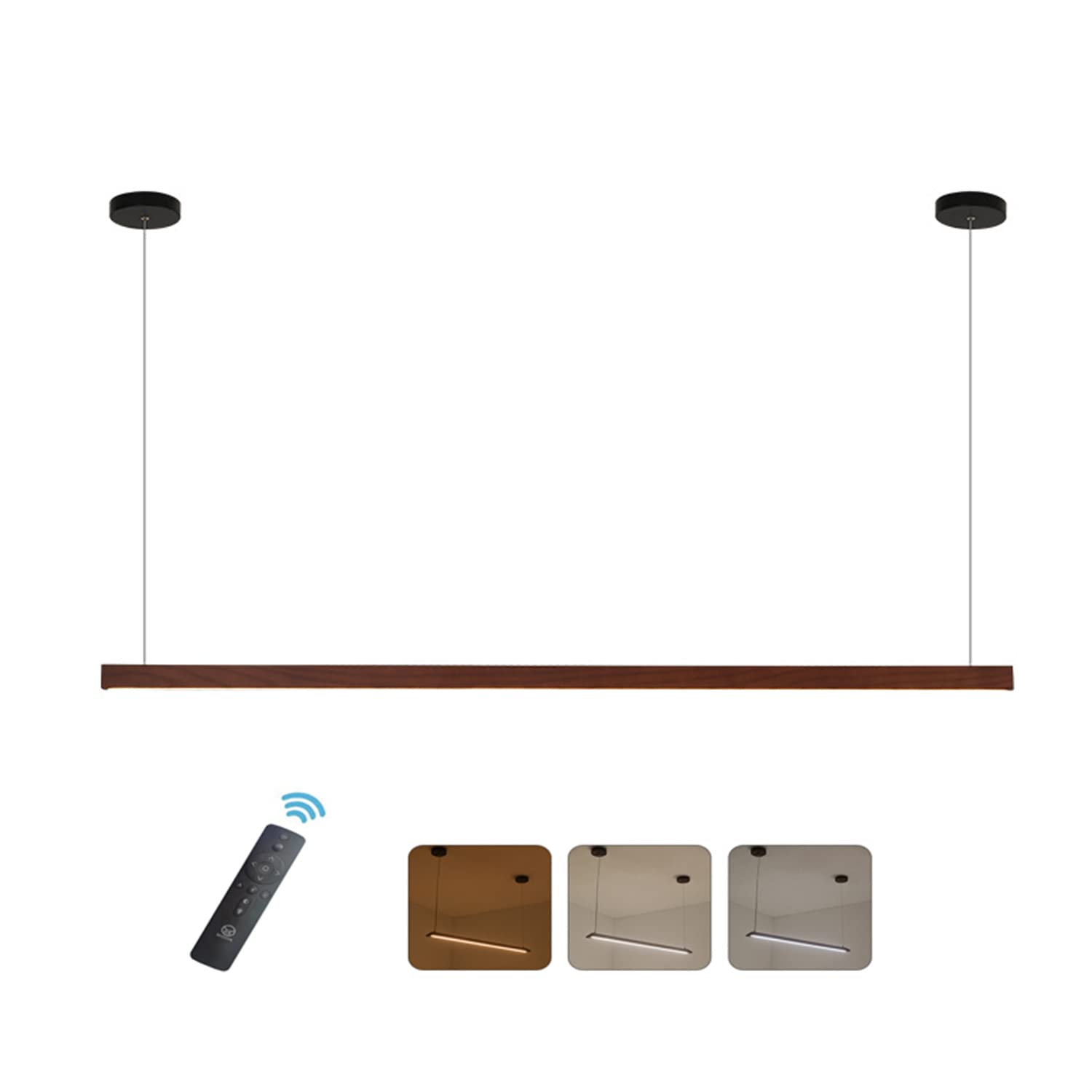 Modern Wood Linear Chandelier - 180cm Walnut LED Dimmable Hanging Light for Dining Room, Kitchen Island & Office | Elegant Ceiling Fixture with Adjustable Brightness | Perfect for Contemporary Home Decor