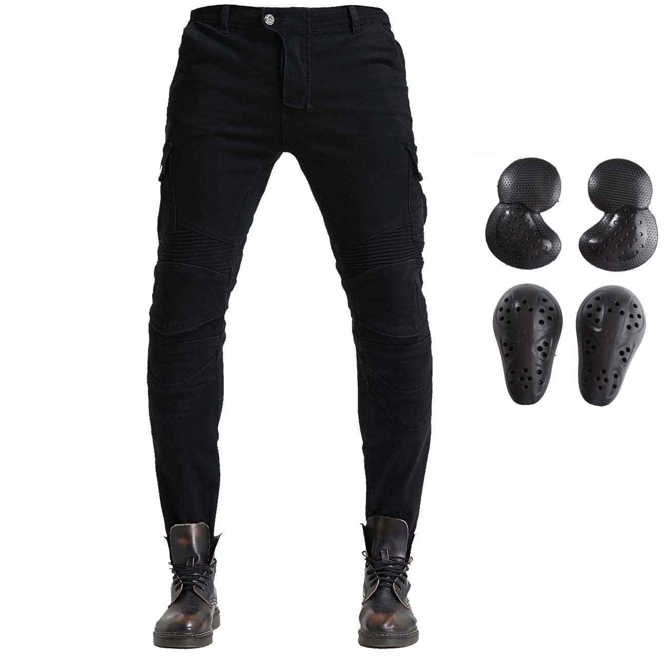 Takuey Motorcycle Riding Jeans for Men - CE Level 2 Certified Knee & Hip Armor (4X Upgraded Protection) - Black - Size 30 - Durable Biker Pants for Commuting & Adventure Riding