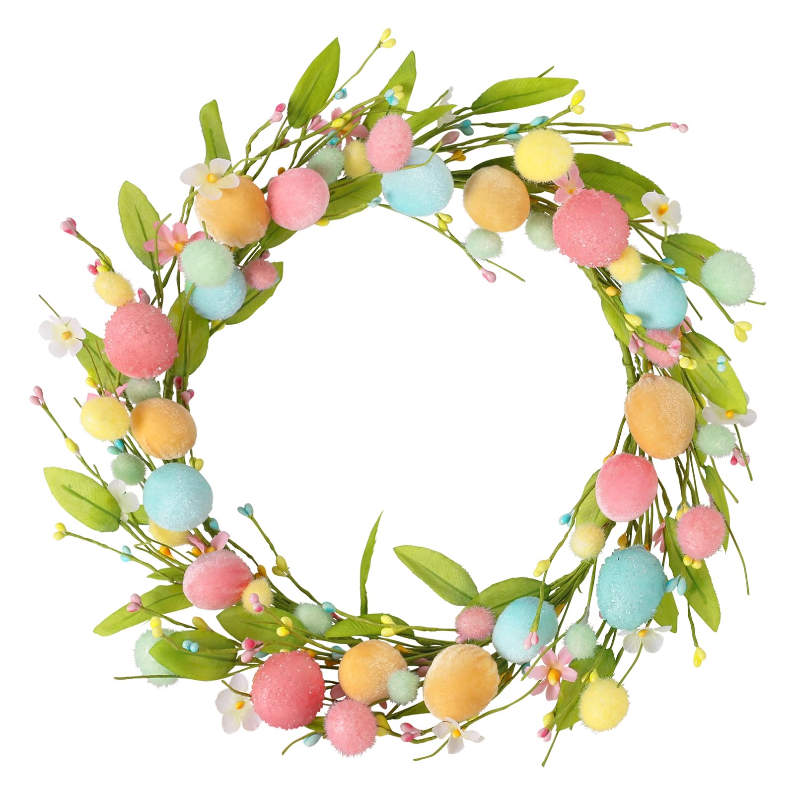 15.7 Inch RoseCraft Artificial Easter Wreath with Colorful Eggs - Spring Summer Door Decor for Home, Wedding & Holiday Parties - Perfect for Front Door, Mantel & Easter Celebrations