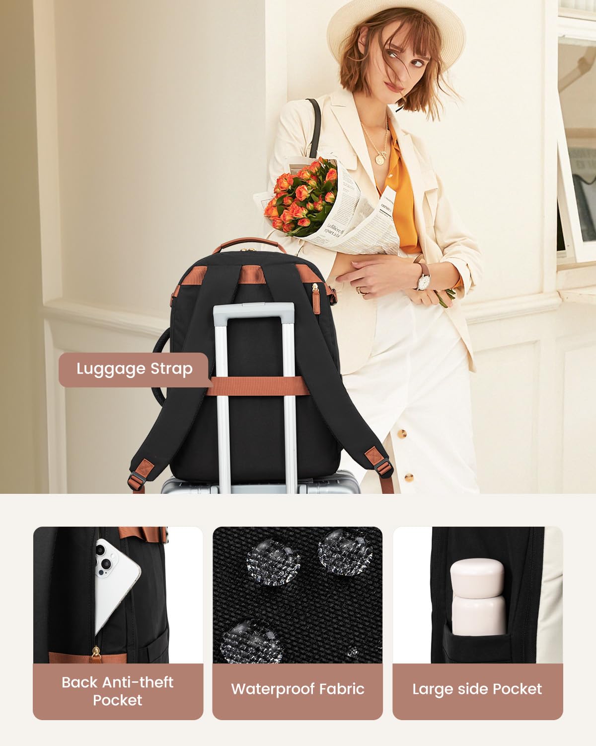 **LOVEVOOK 40L Flight Approved Carry On Backpack for Women & Men - Large Personal Item Travel Bag for Airplanes, Weekender Overnight, 17 Inch Laptop Backpack for College Essentials - Perfect for Business Trips, Commuting & Weekend Getaways**