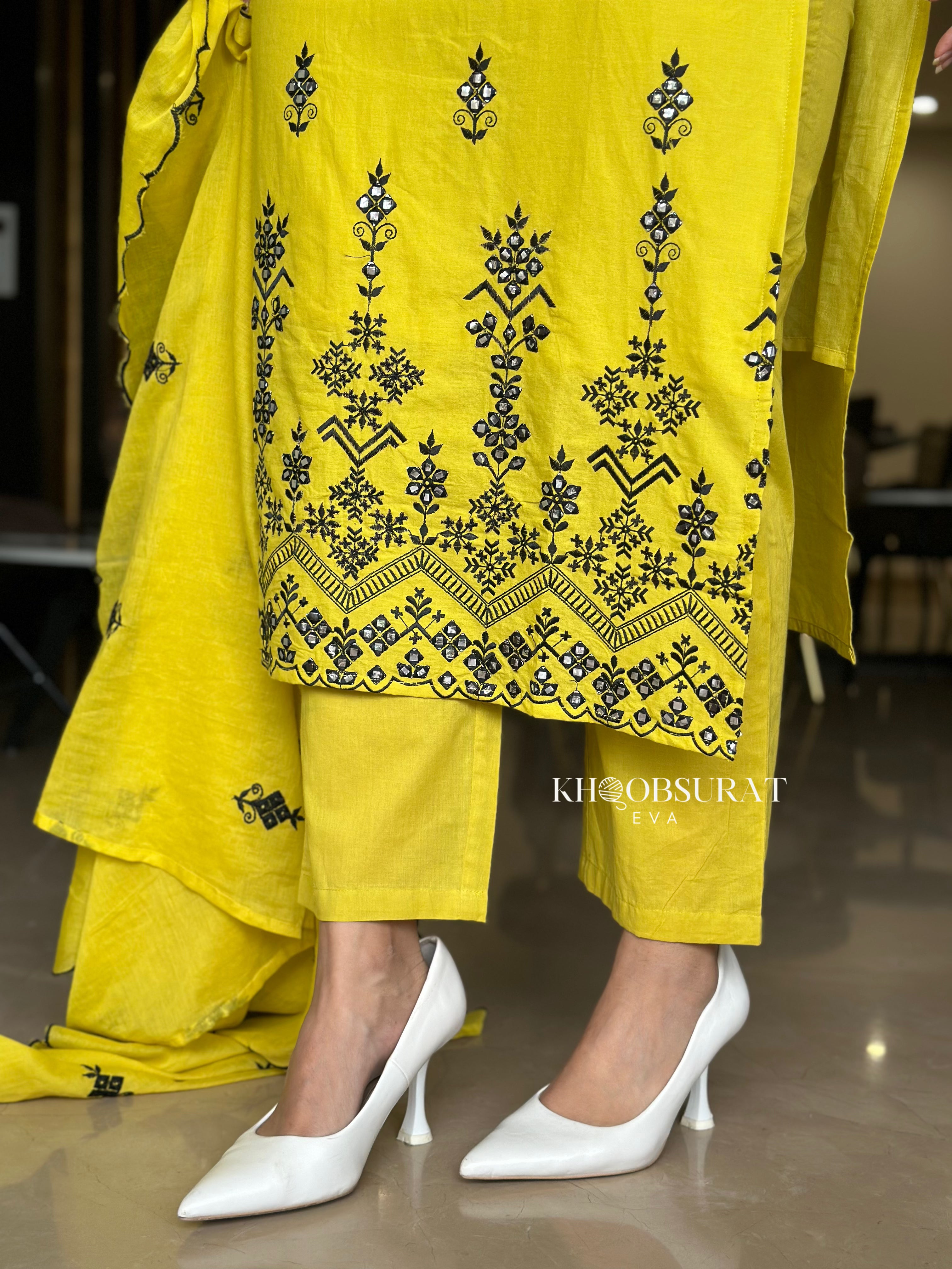 Stylish Biba Yellow Kurta Suit Set for Women - Traditional Indian Ethnic Wear for Festivals, Weddings & Special Occasions