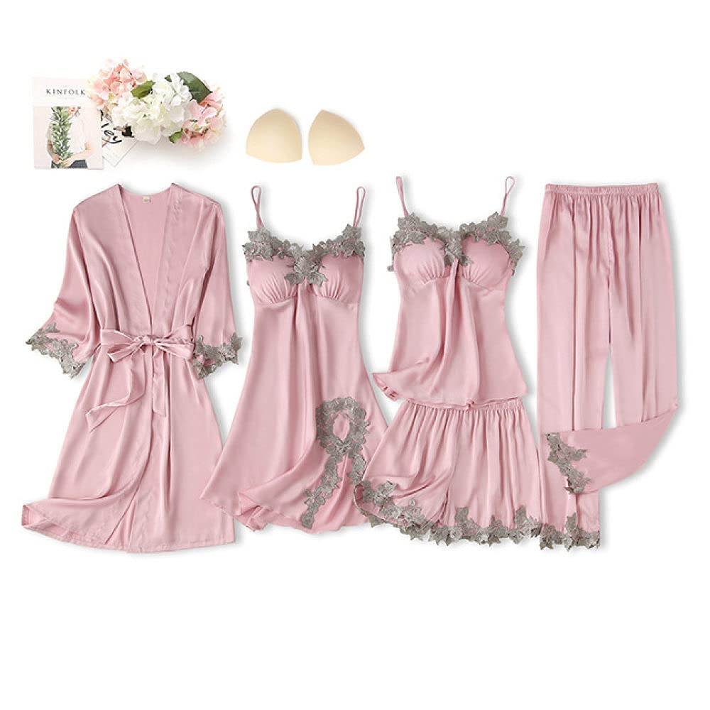 ZZJHH Women's Satin Lace Underwear Set - Sexy Pink Lingerie for Homewear & Sleepwear - Comfortable XL Size for Lounge & Romantic Nights