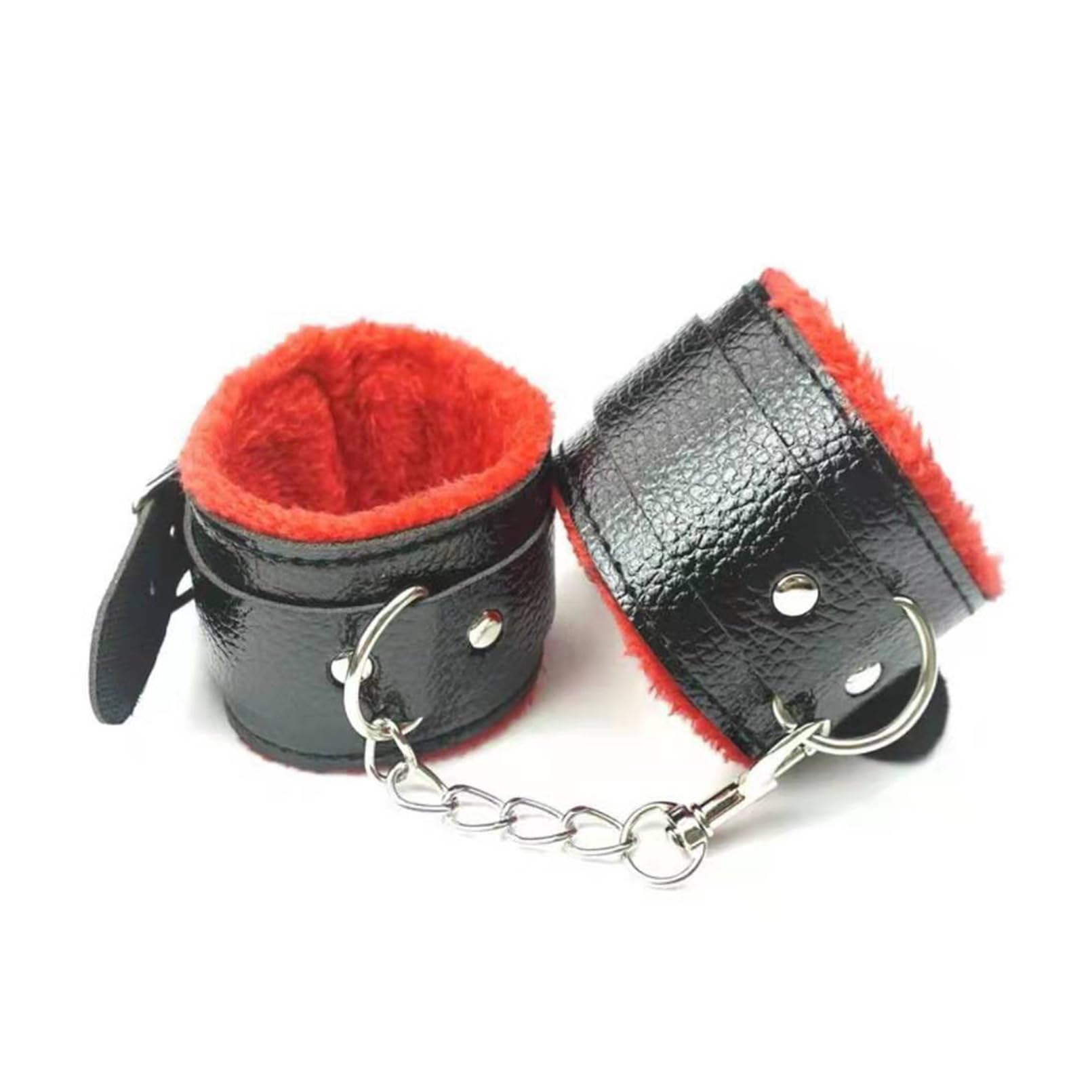 SUPKTHDY BDSM Handcuffs Black+Red PU Leather Fur Cuffs Restraint Set - Bondage SM Toys for Couples Beginners - Erotic Fetish Sex Kit for Bedroom Play & Flirting Games