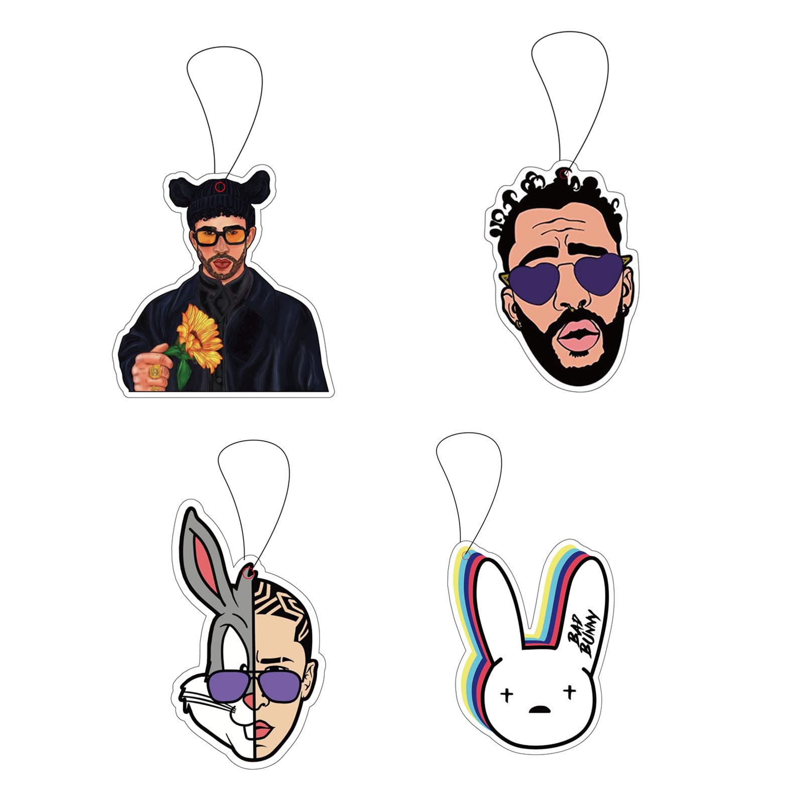 Cute Bunny Rabbit Car Air Fresheners Set of 4 - Hip Hop Themed Hanging Decor for Cars, Home & Parties - Unique Gift for Men & Women - Perfect for Car Accessories, Room Decor & Party Favors
