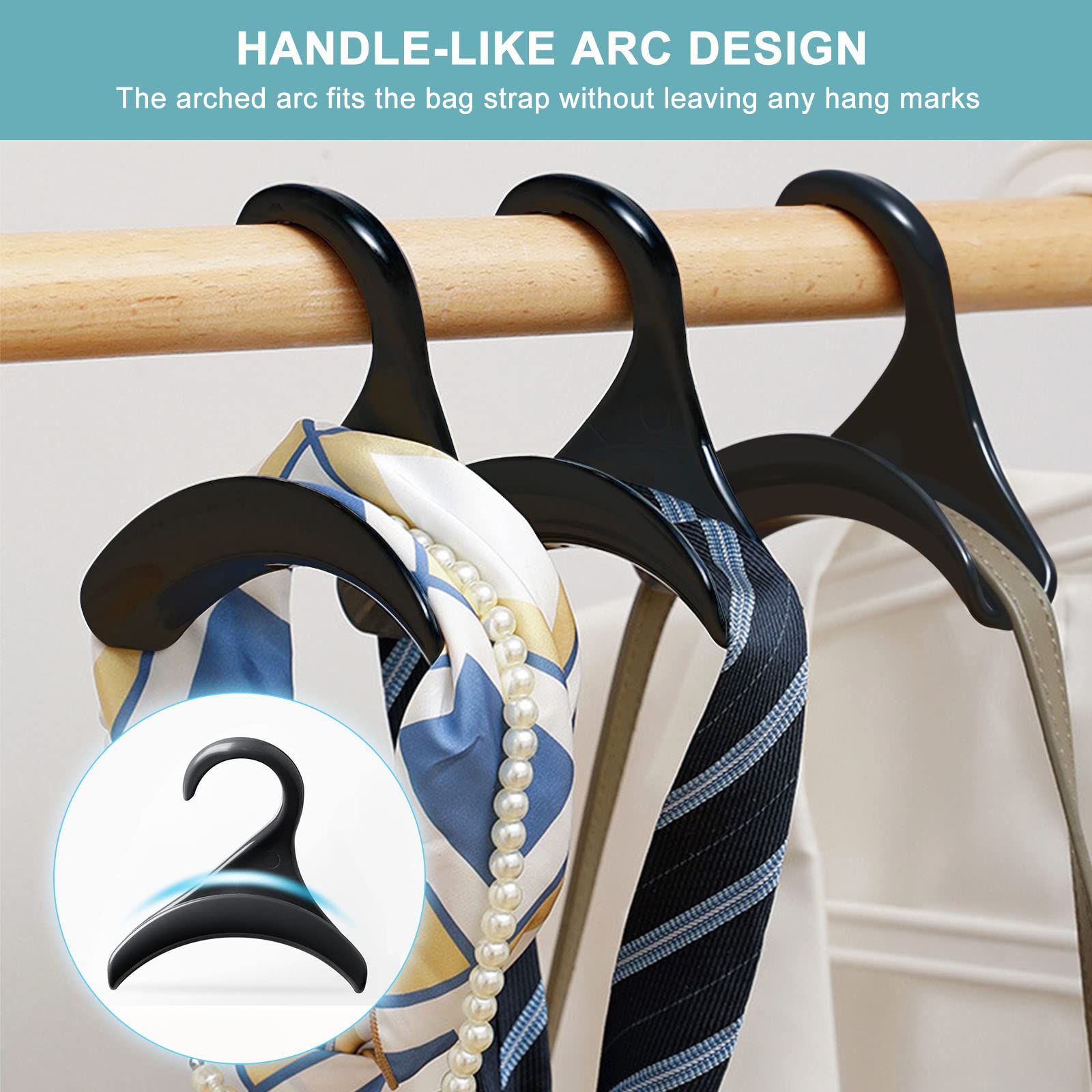 6-Pack Black Purse Hanger Hooks for Closet - Handbag Organizer & Storage Rack for Tote Bags, Backpacks, Satchels, Crossbody Bags, Scarves, Belts & Ties - Perfect for Bedroom, Closet & Entryway Organization