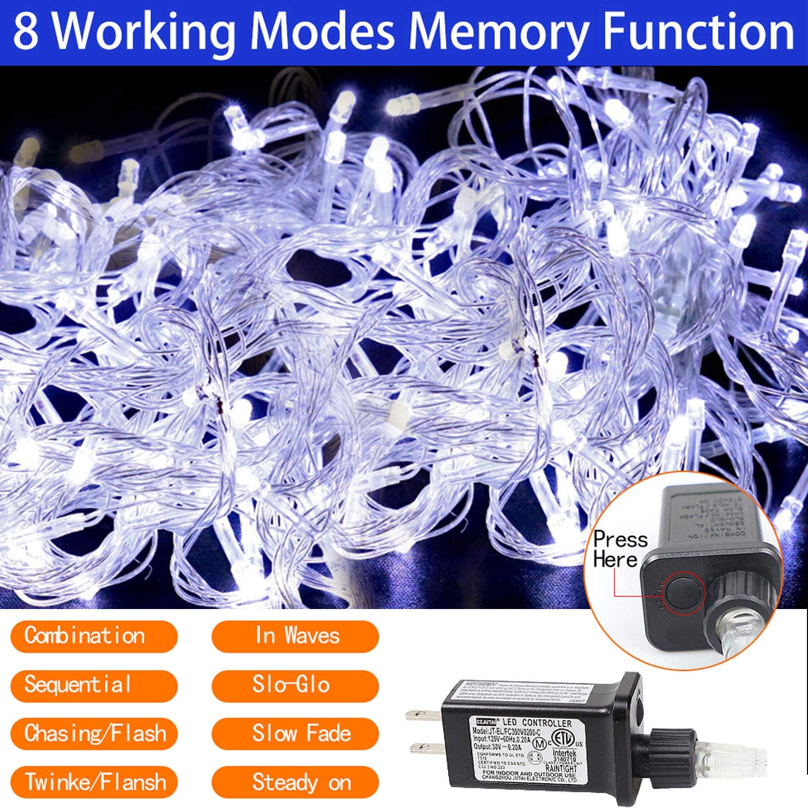 FUNIAO 320 LED Outdoor Christmas Star Lights - Waterfall Tree Lights with 8 Lighting Modes for Xmas Decorations | Perfect for Outdoor Tree, Wall, Yard, Wedding & Party Decor (White)