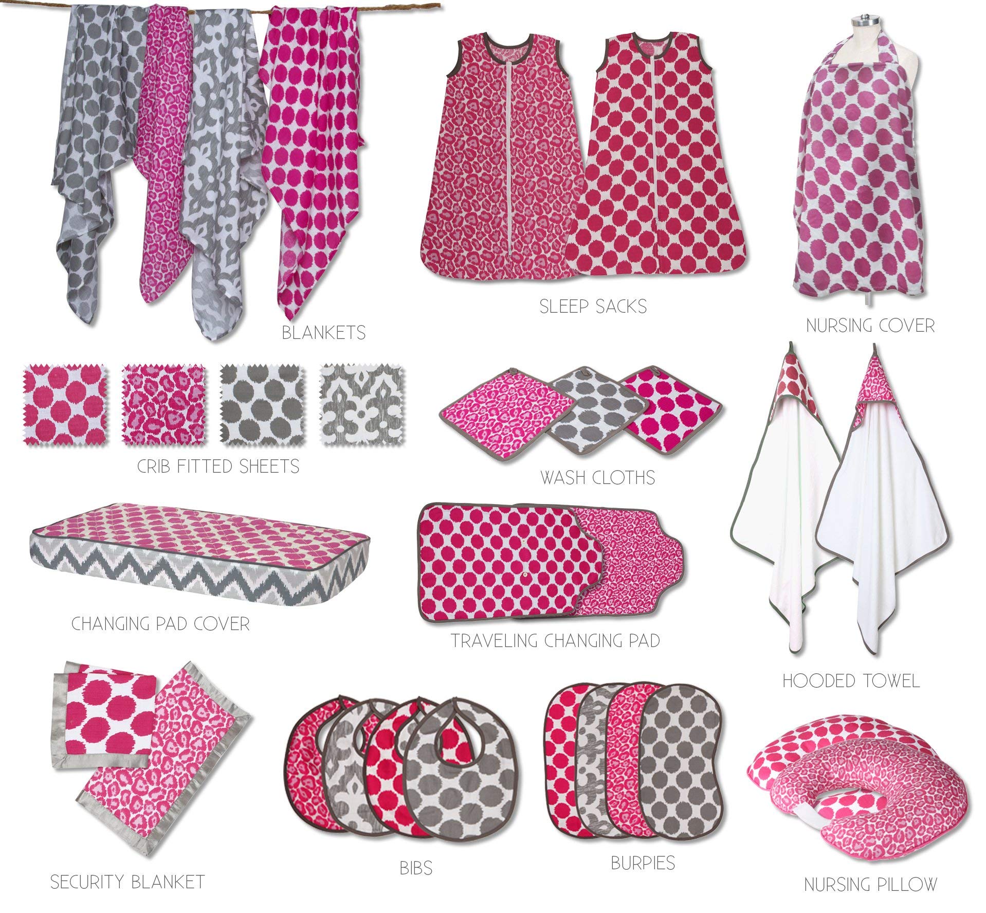 Bacati Ikat Pink and Grey 4-Piece Crib Bedding Set with 2 Muslin Blankets, Crib Skirt & Fitted Sheet - Soft Nursery Essentials for Baby Girls & Boys | Perfect for Newborns, Infant Cribs & Nursery Decor