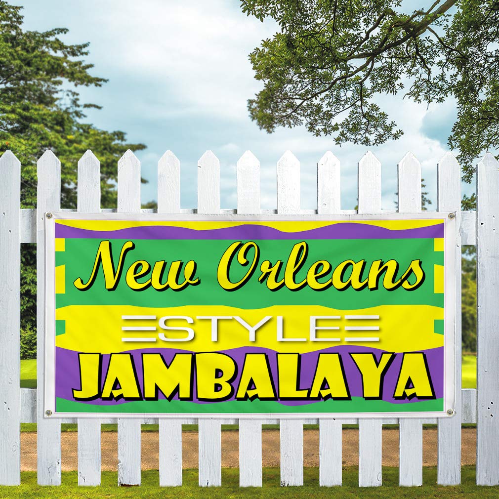 Vinyl Banner - 60x144 Inches Weatherproof Outdoor Sign with 10 Grommets | Durable Restaurant, Cafe & Bar Signage | Ideal for New Orleans Jambalaya Shops, Food Trucks & Yard Advertising (Yellow)