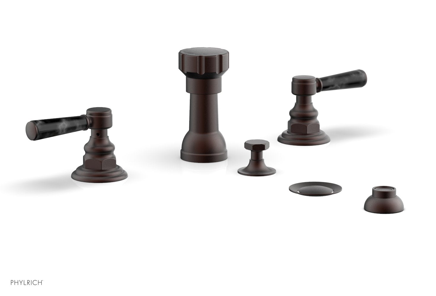 Premium HEX TRADITIONAL Four-Hole Bidet Faucet Set with Black Marble Lever Handles - 500 62 - Perfect for Modern Bathroom Renovations & Luxury Home Upgrades
