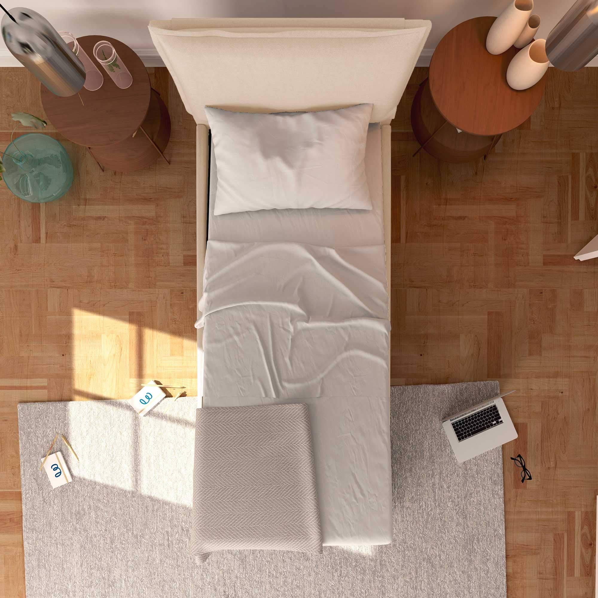 Baldiflex Single Bed with Storage - White Synthetic Leather Upholstered Frame, Slatted Base for 90x190cm Mattress, Thin Padded Headboard - Perfect for Small Bedrooms, Guest Rooms & Studio Apartments