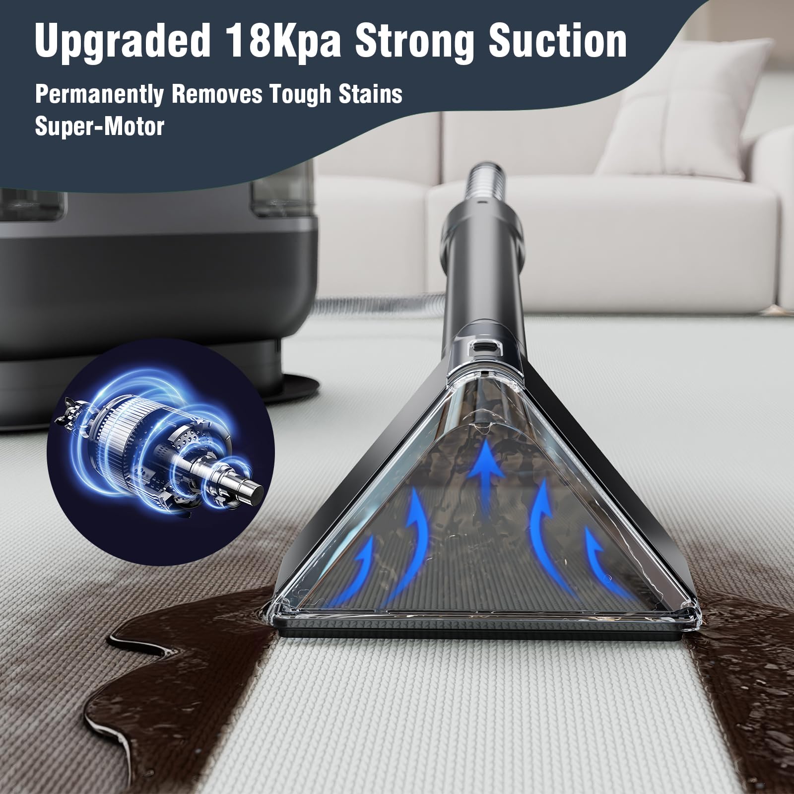 18Kpa Powerful 500W Portable Carpet Cleaner Machine - Handheld Spot & Upholstery Cleaner for Pet Stains, Sofa, Car Seats, Furniture - Perfect for Home, Office, and Auto Interior Cleaning