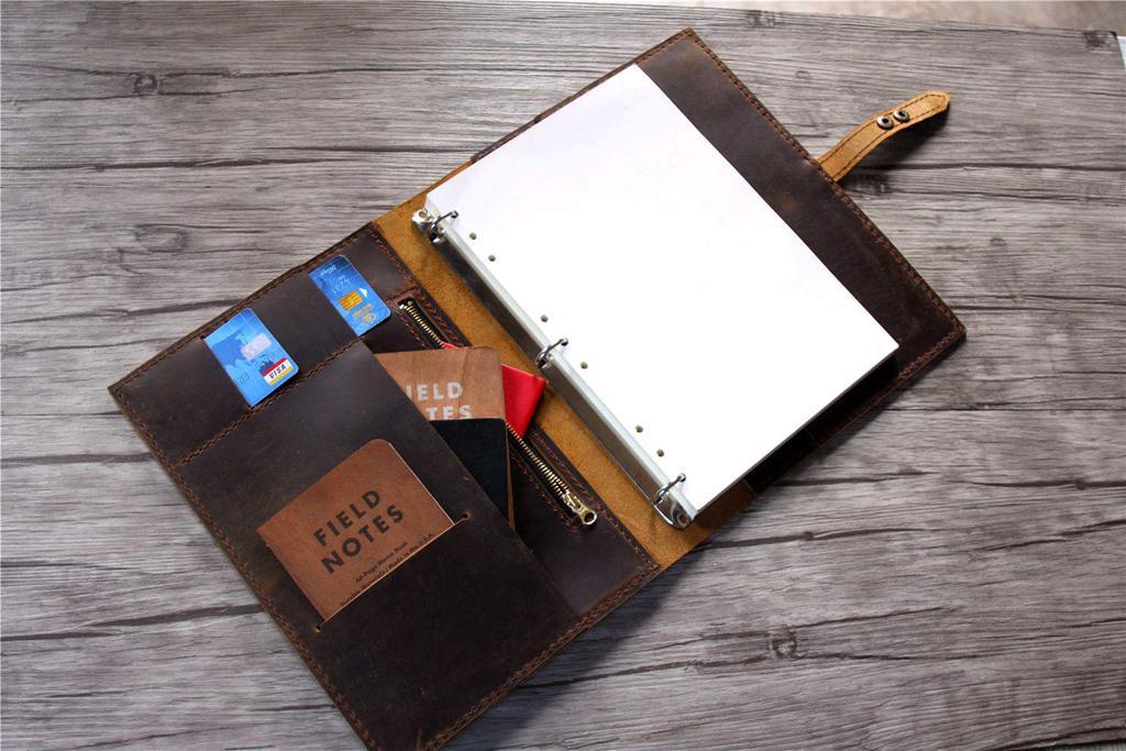 Premium Brown Leather 3-Ring Binder Folder for Office, School & Business - A4 Letter Size Organizer for Documents, Reports & Presentations