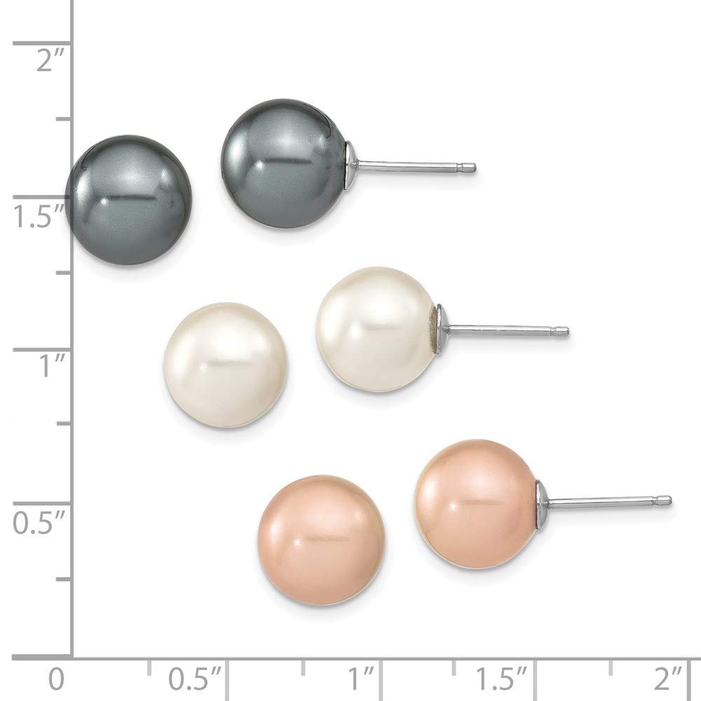 925 Sterling Silver White/Rose/Gray Imitation Shell Pearl Earrings Set - Elegant Fine Jewelry for Women, Perfect Gift for Her (1mm) | Ideal for Weddings, Parties & Everyday Wear