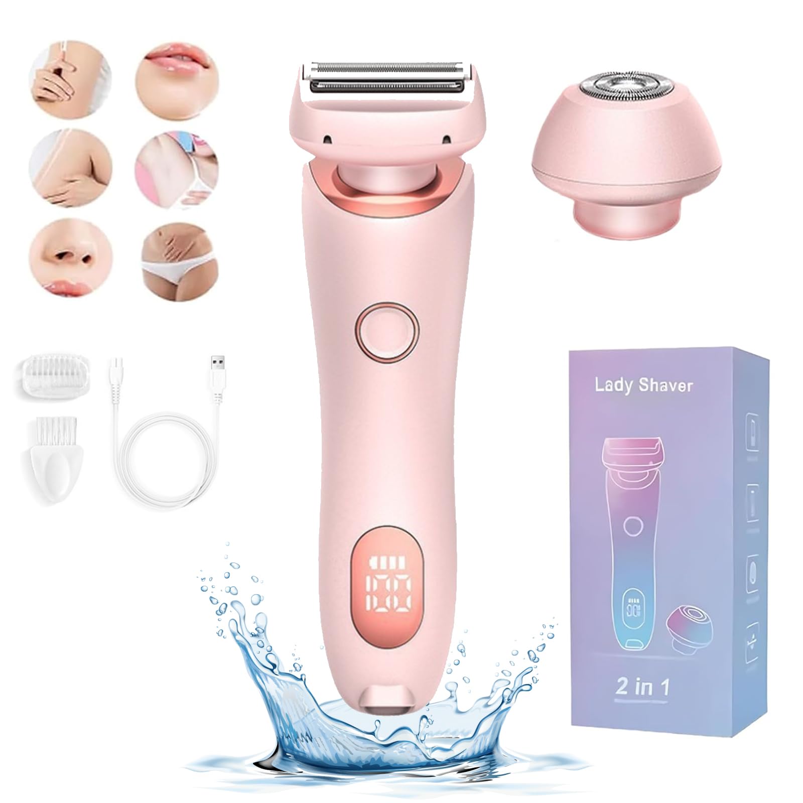 Beautibloom 2-in-1 Electric Shaver & Bikini Trimmer for Women - Rechargeable Cordless Razor for Face, Body, Legs, Underarms & Bikini Area - Pink Elegance Design | Perfect for Travel, Gym & Daily Grooming