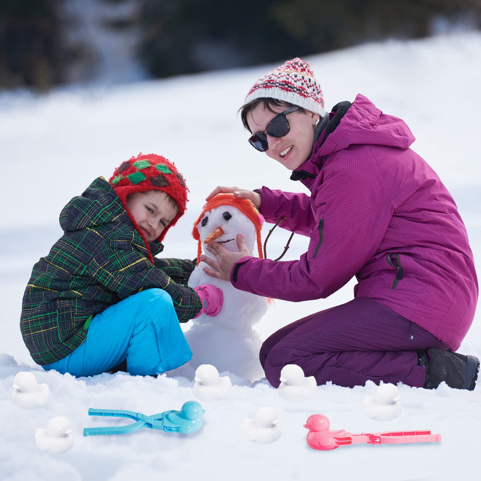 Duck Snowball Maker Toy - 4 Pack Cartoon Duck Snowball Clips for Kids Outdoor Winter Play, Snowball Fights & Snow Sand Molds - Fun Snow Day Activities & Winter Sports Games