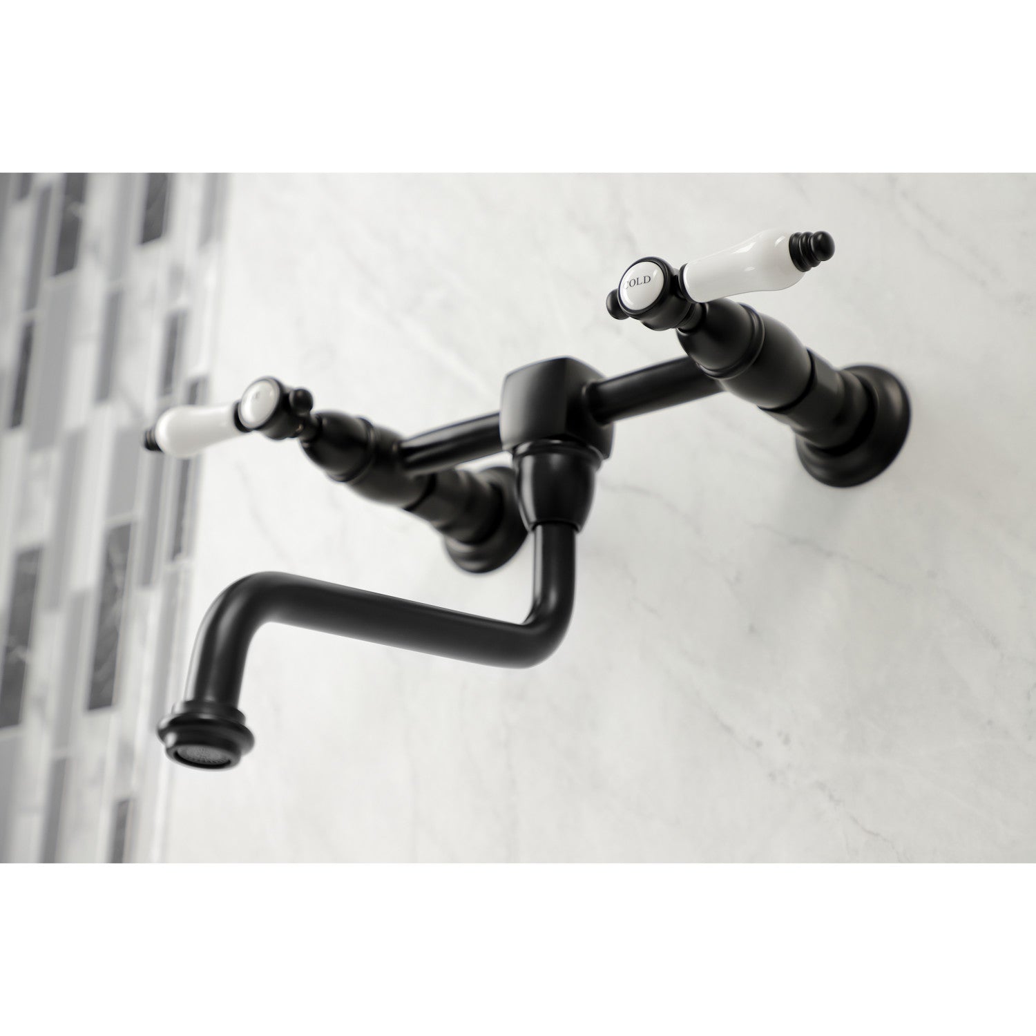 Bel Air KS1210BPL Matte Black Double Handle Wall Mount Bathroom Faucet - 2 Hole Installation for Bathroom Sink, Perfect for Modern Home Decor and Small Space Solutions