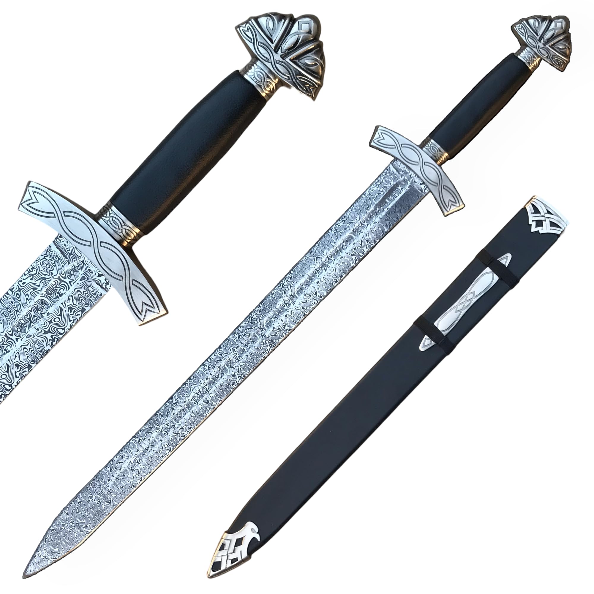 Authentic Damascus Steel Viking Sword - Handcrafted Norse Seax & Medieval Collectible - Perfect Gift for Men & Viking Enthusiasts - Great for Cosplay, Reenactments & Display