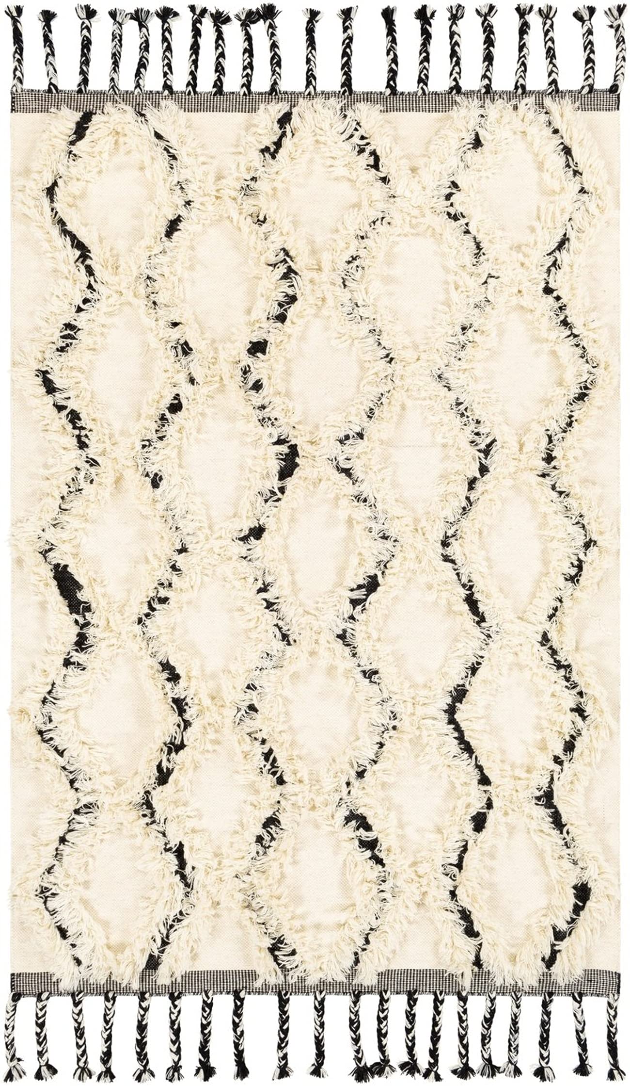 Premium 8x10 Wool Shag Area Rug - Soft Cream White Blue Black Carpet for Living Room, Bedroom, Kitchen | Luxurious & Durable Floor Decor for Home, Office, or Dorm