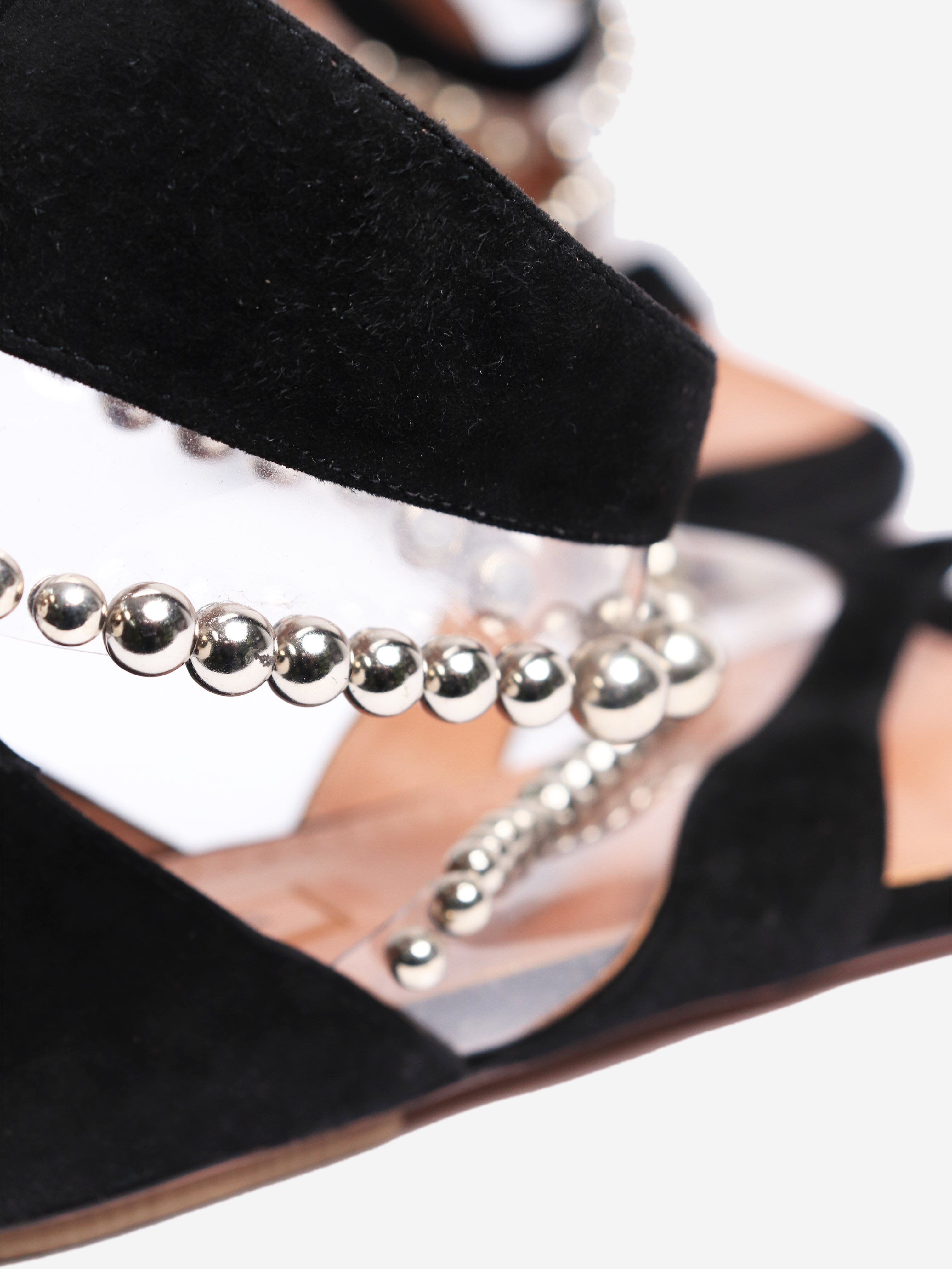 Black Suede Beaded Sandals for Women - Size EU 39 (UK 6) - Comfortable Summer Beach Wedding Party Shoes