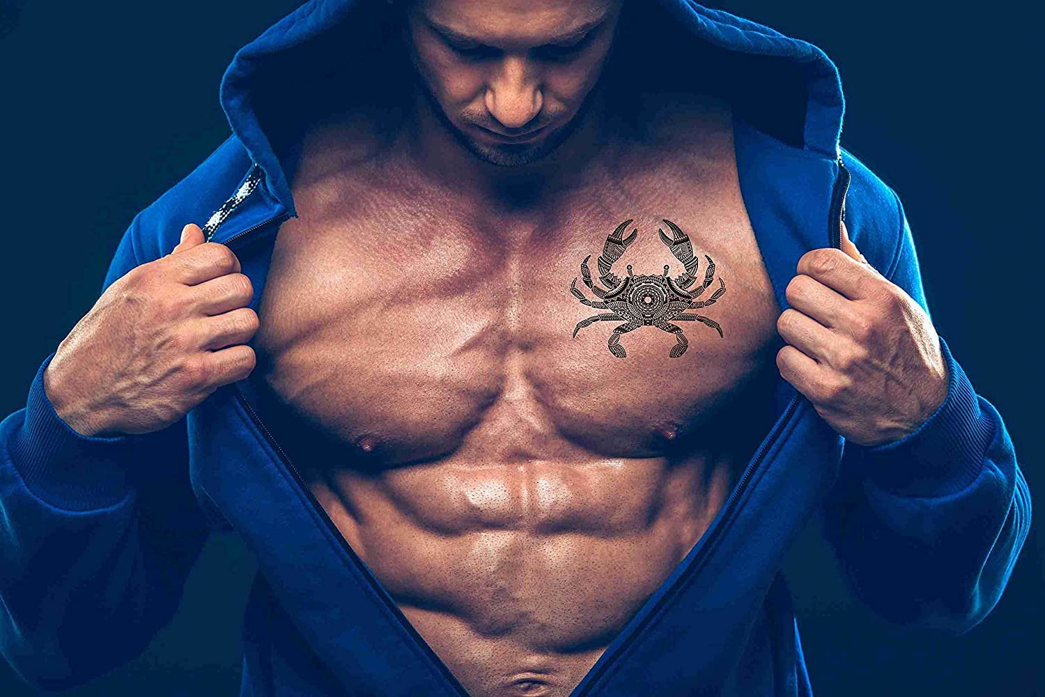 Artsure 6-Pack Temporary Fake Tattoos for Men & Women - Maori Style Crab Head Design for Neck, Arm, Chest - 3.7x3.7 Inch - Perfect for Parties, Halloween, Costumes & Body Art