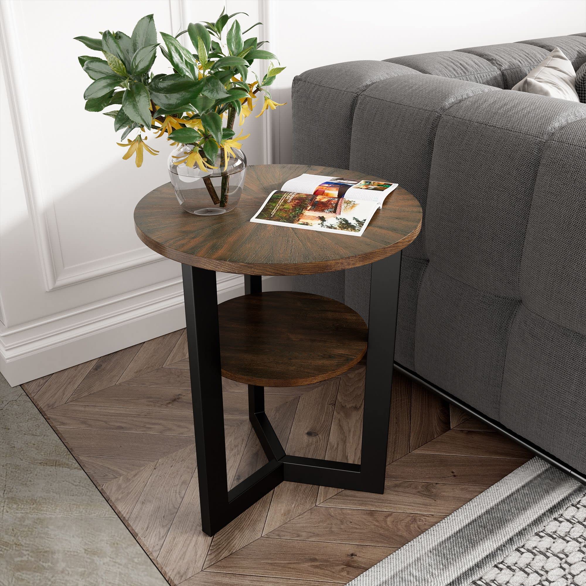 JESONVID 2-Tier Round End Table with Storage - 19.29