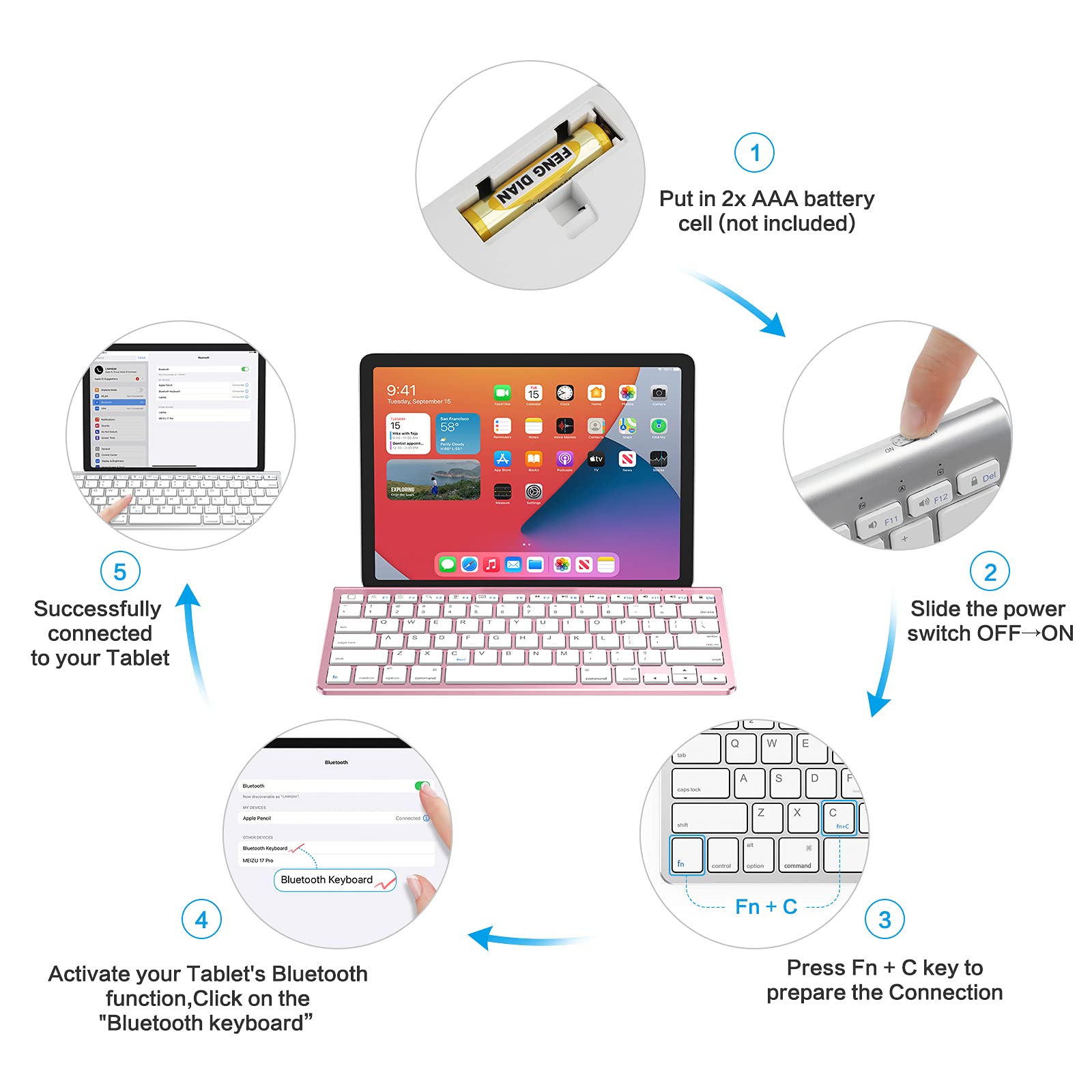 OMOTON Ultra-Slim Bluetooth Keyboard with Sliding Stand - Compatible with iPad 9th/8th Gen 10.2