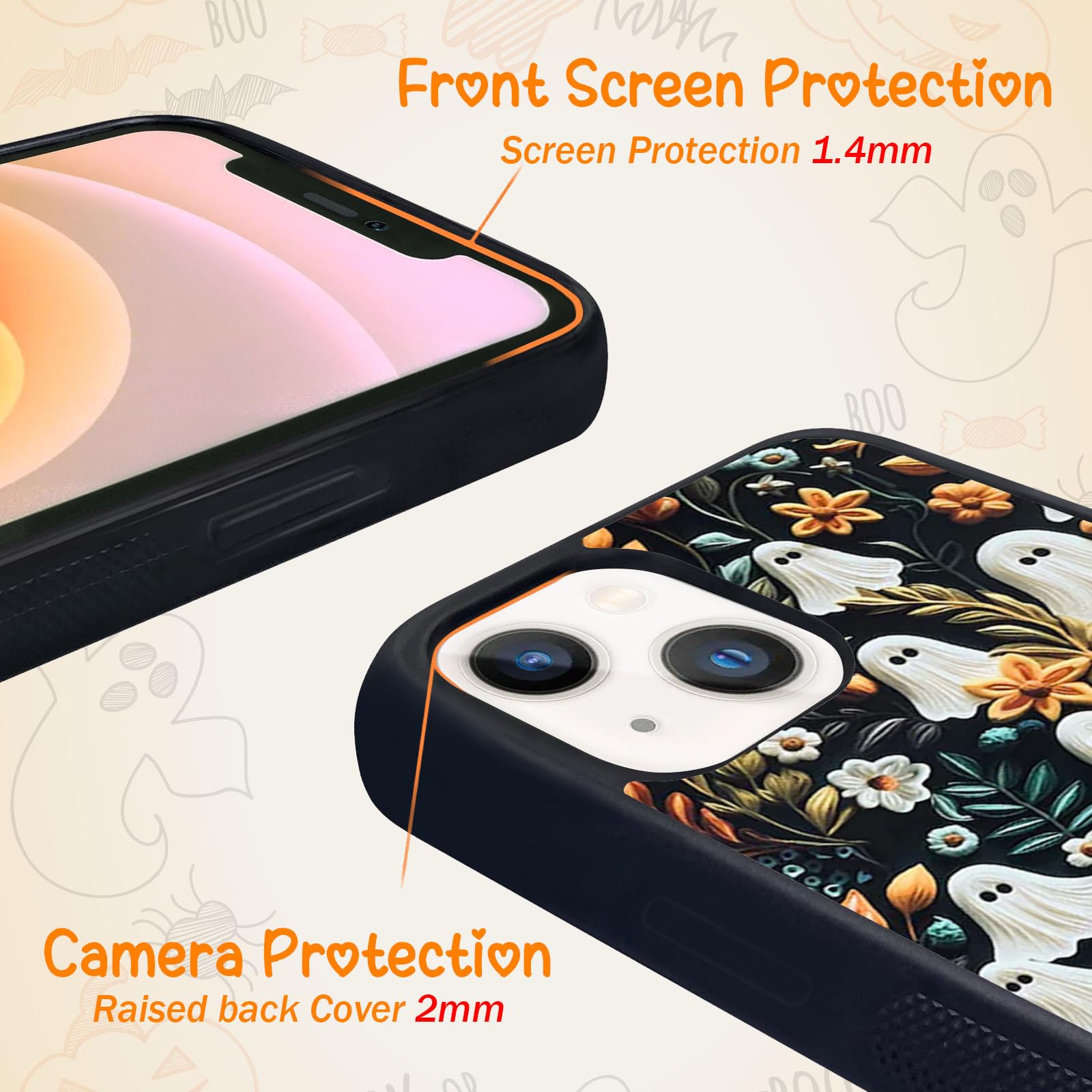 Spooky Halloween Ghost Phone Case for iPhone 14/13/12/11 Pro Max - Cute Flower Ghost Design, Soft Silicone Protective Cover - Perfect Halloween Gift for Teens & Kids (Style 1) | Great for Trick-or-Treating, Halloween Parties & Daily Use