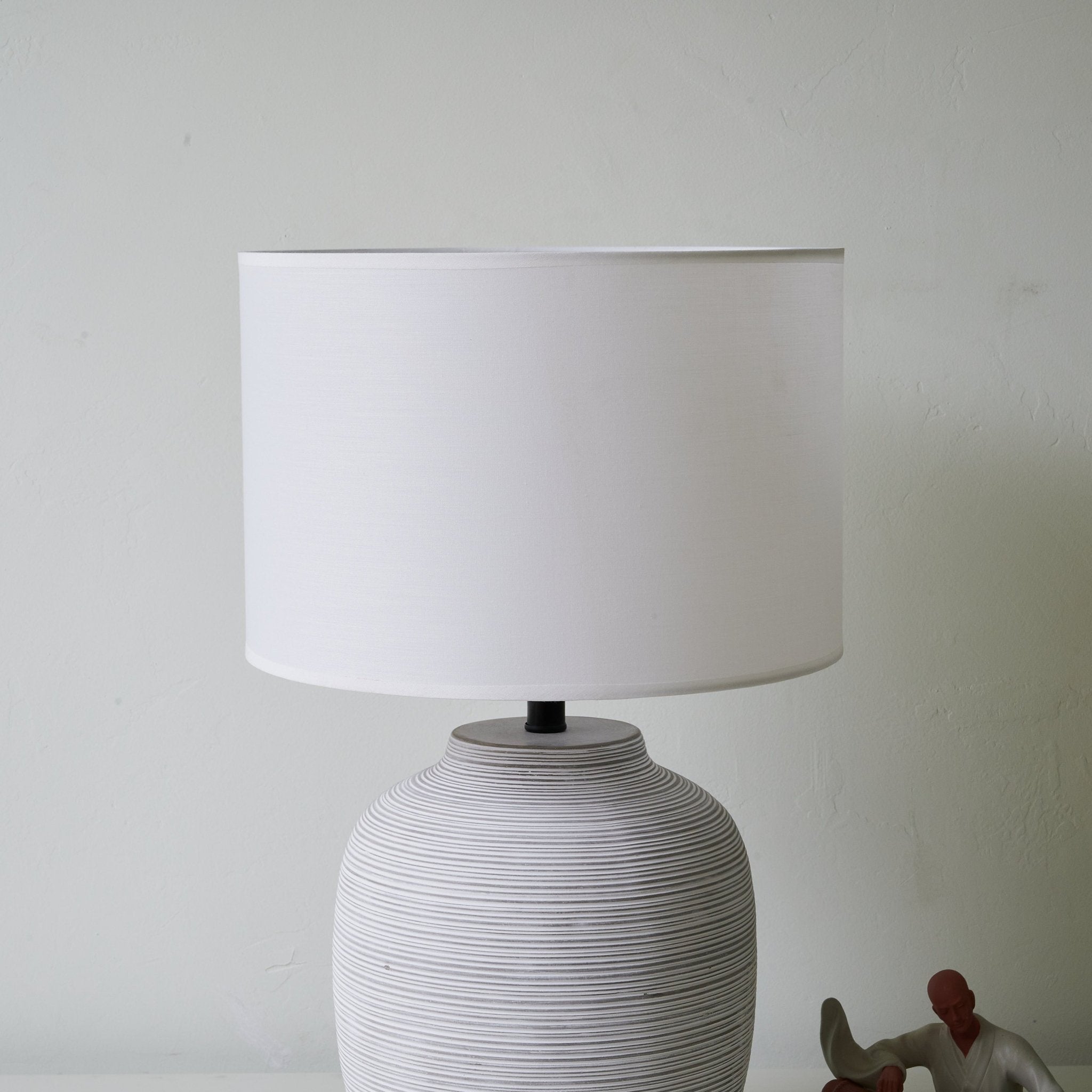 Modern Linen Stripe Table Lamp - Elegant Home & Office Lighting for Bedroom, Living Room, or Study - Soft Ambient Light for Reading & Relaxation