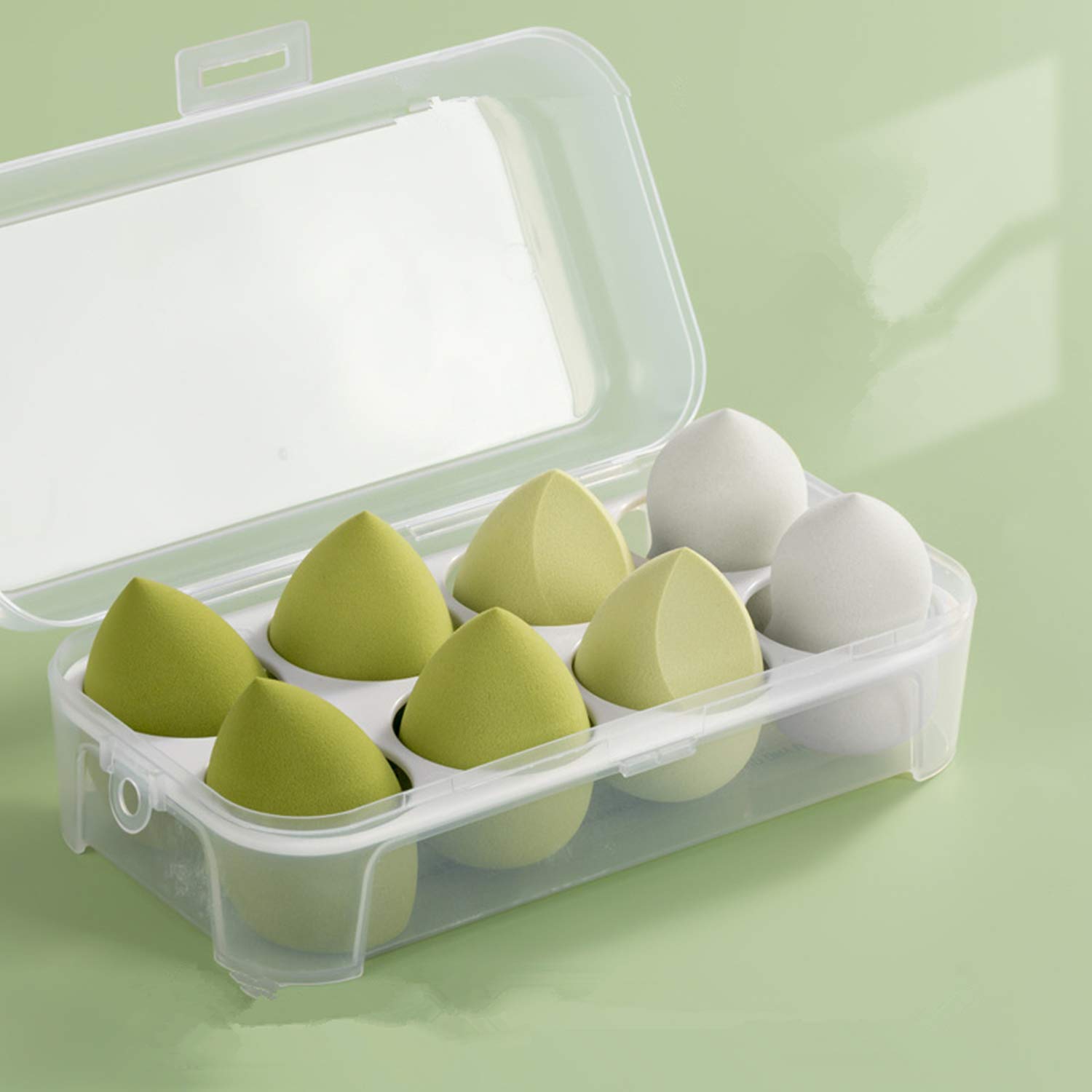 Kingbridal 8-Piece Makeup Sponge Set - Beauty Blender for Flawless Liquid, Cream & Powder Foundation - Multi-Colored Cosmetic Sponge Puff for Dry & Wet Use (Green) | Perfect for Daily Makeup, Contouring & Professional Makeup Application
