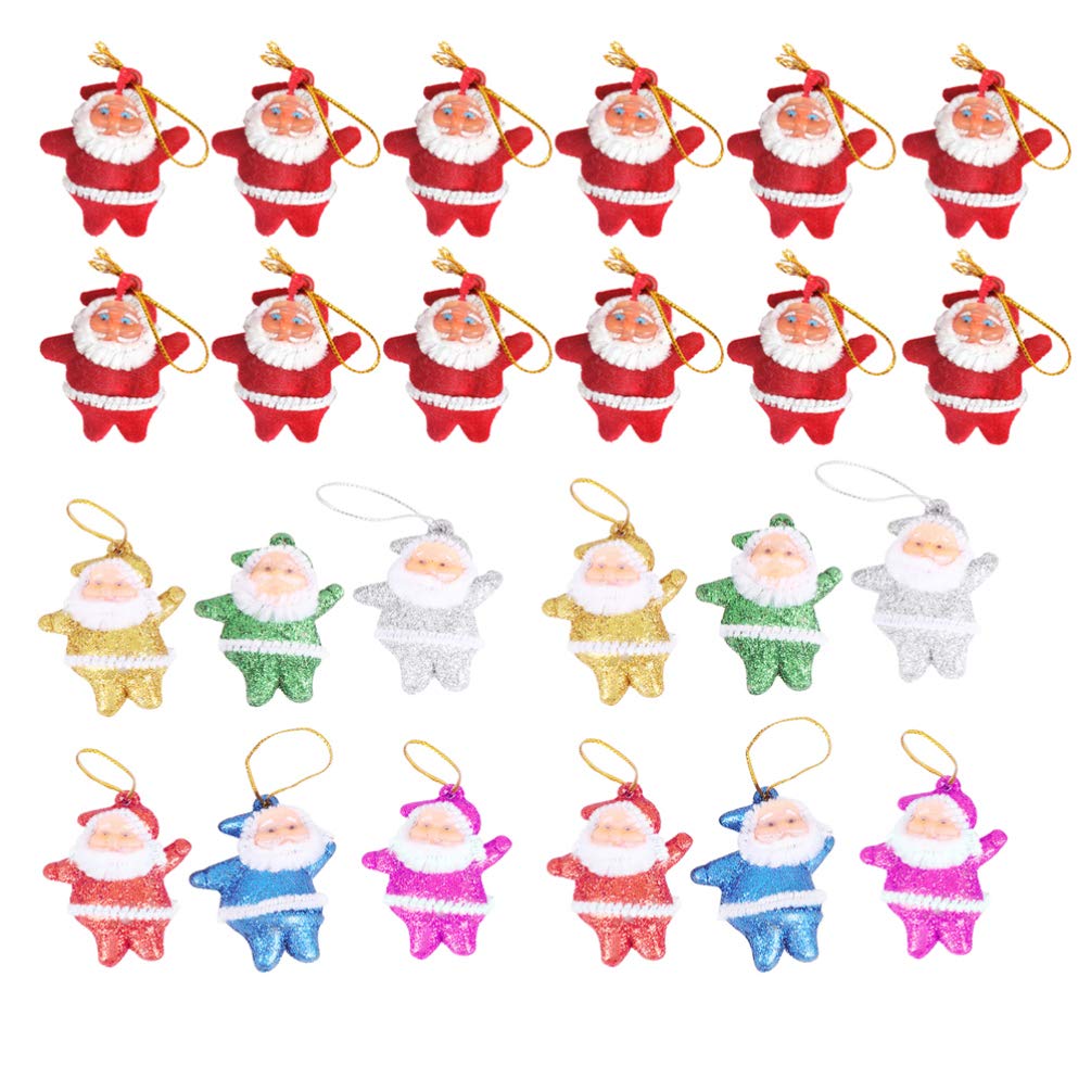 24pcs Glitter Santa Claus Pendant Christmas Tree Ornaments - Mini Santa Hanging Decorations for Holiday, Xmas Party, Home & Office Decor - Festive Foam Santa Dolls for Gifts & Stocking Stuffers
