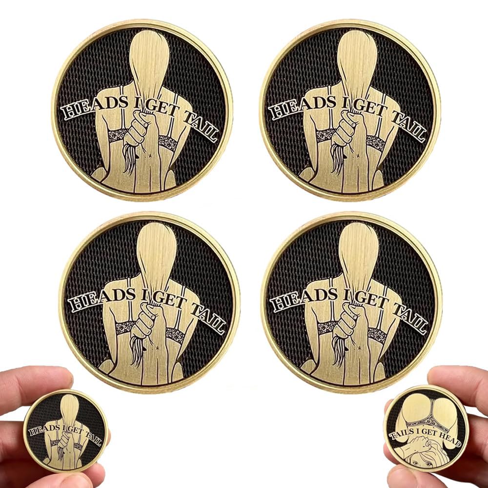 4Pcs Funny Heads and Tails Coins - Double-Sided Sexy Woman Design for Adult Games, Party Challenges & Prank Gifts - Perfect for Couples, Husband, Boyfriend - Great for Bachelor Parties, Drinking Games & Romantic Nights