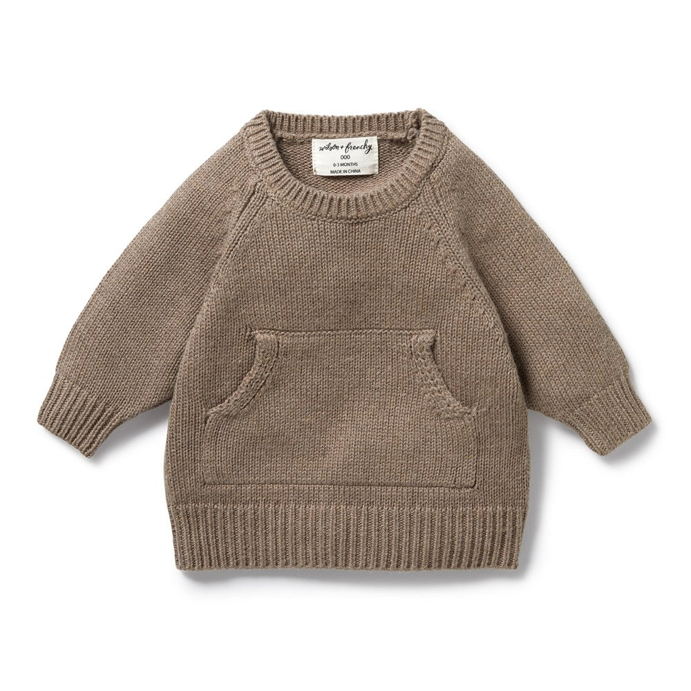 Cozy Walnut Brown Knitted Pocket Sweater for Women - Warm Winter Pullover with Pockets - Perfect for Casual Outfits, Office Wear & Holiday Gatherings